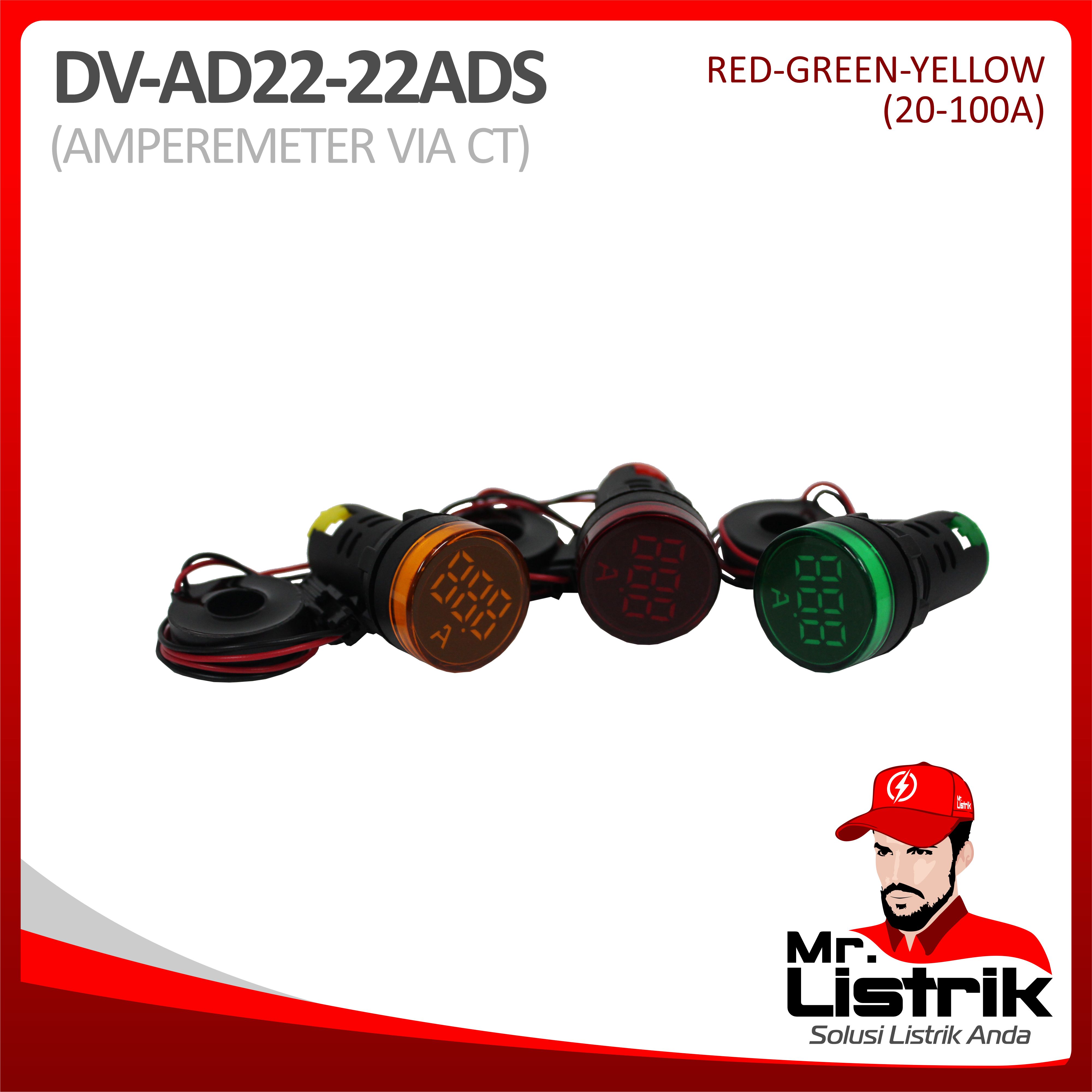 Ampere Meter Lamp + CT 22mm AD22-22ADS -Red / Green / Yellow