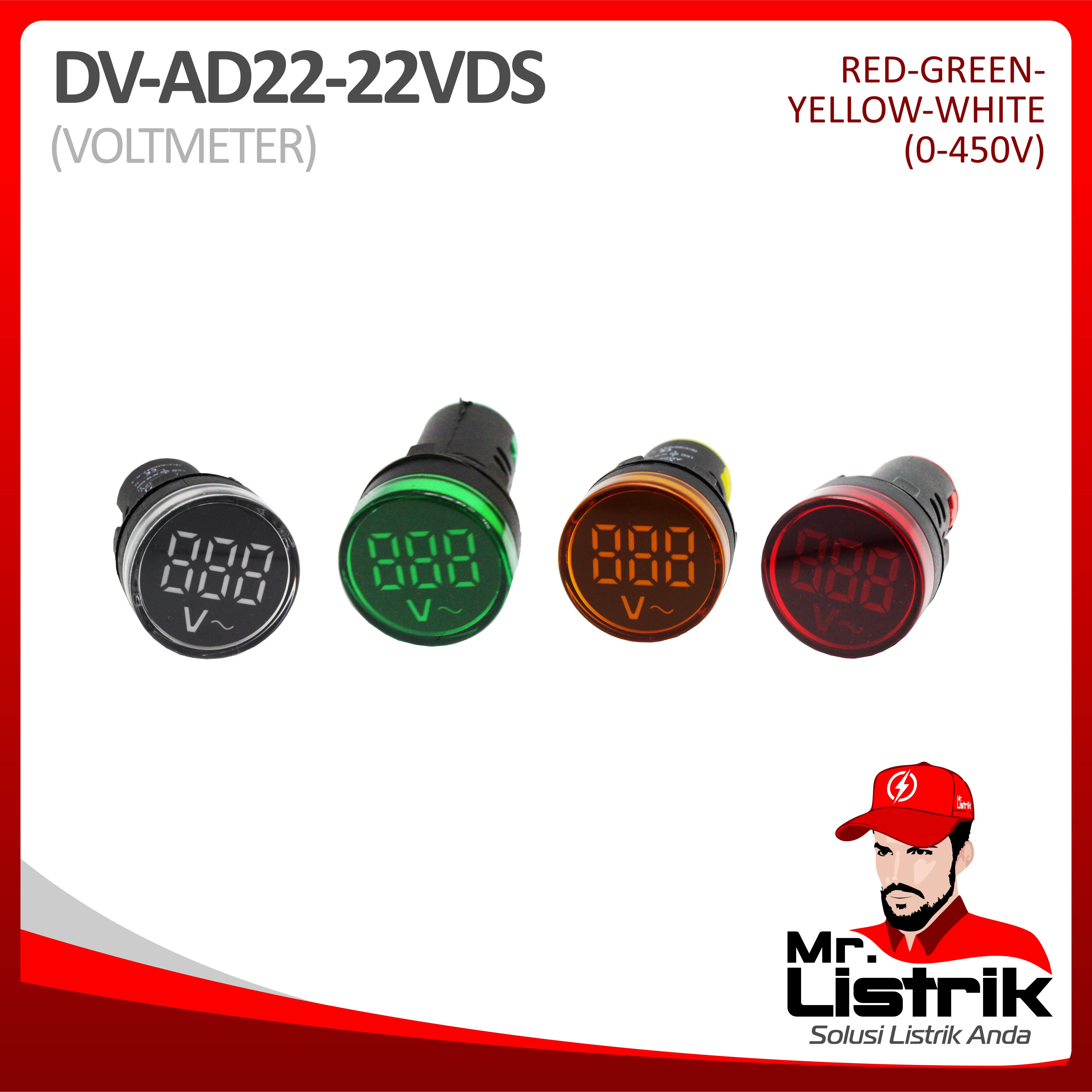 Volt Meter Lamp 22mm AD22-22VDS Red / Green / Yellow / White