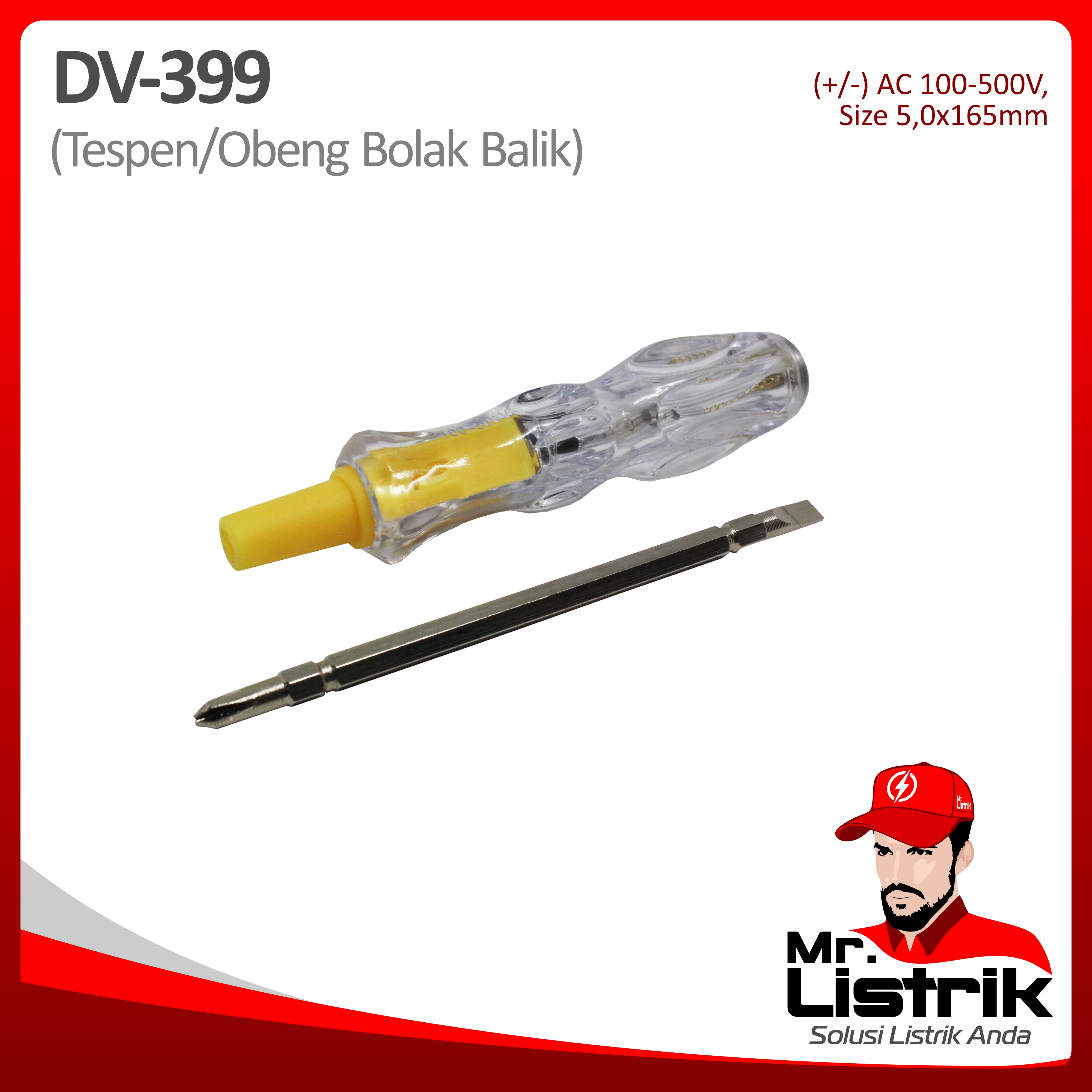 Voltage Tespen AC 100-500V Obeng Bolak Balik  DV 399