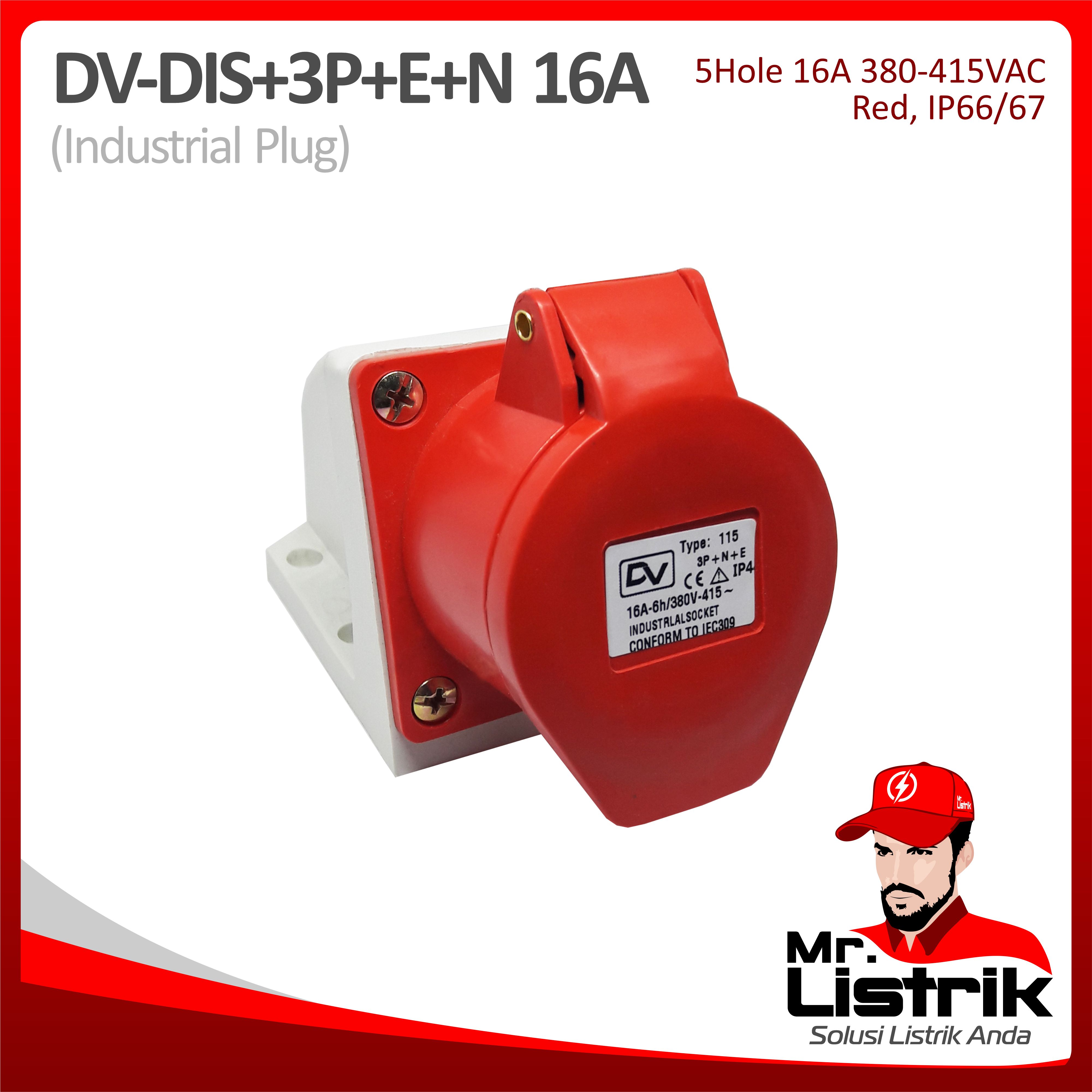 Industrial Socket 5 Pin 16A DV DIS-3P+E+N-16A