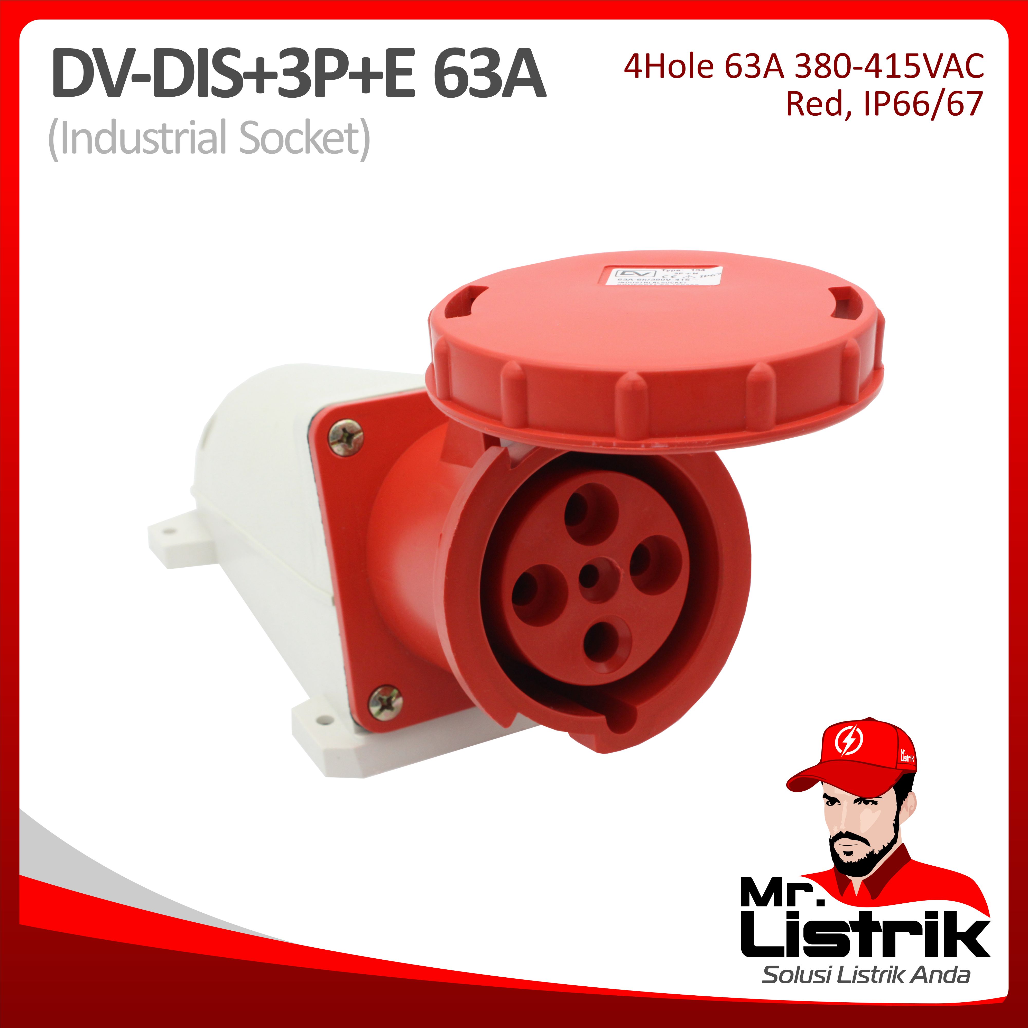 Industrial Socket 4 Pin 63A DV DIS-3P+E-63A