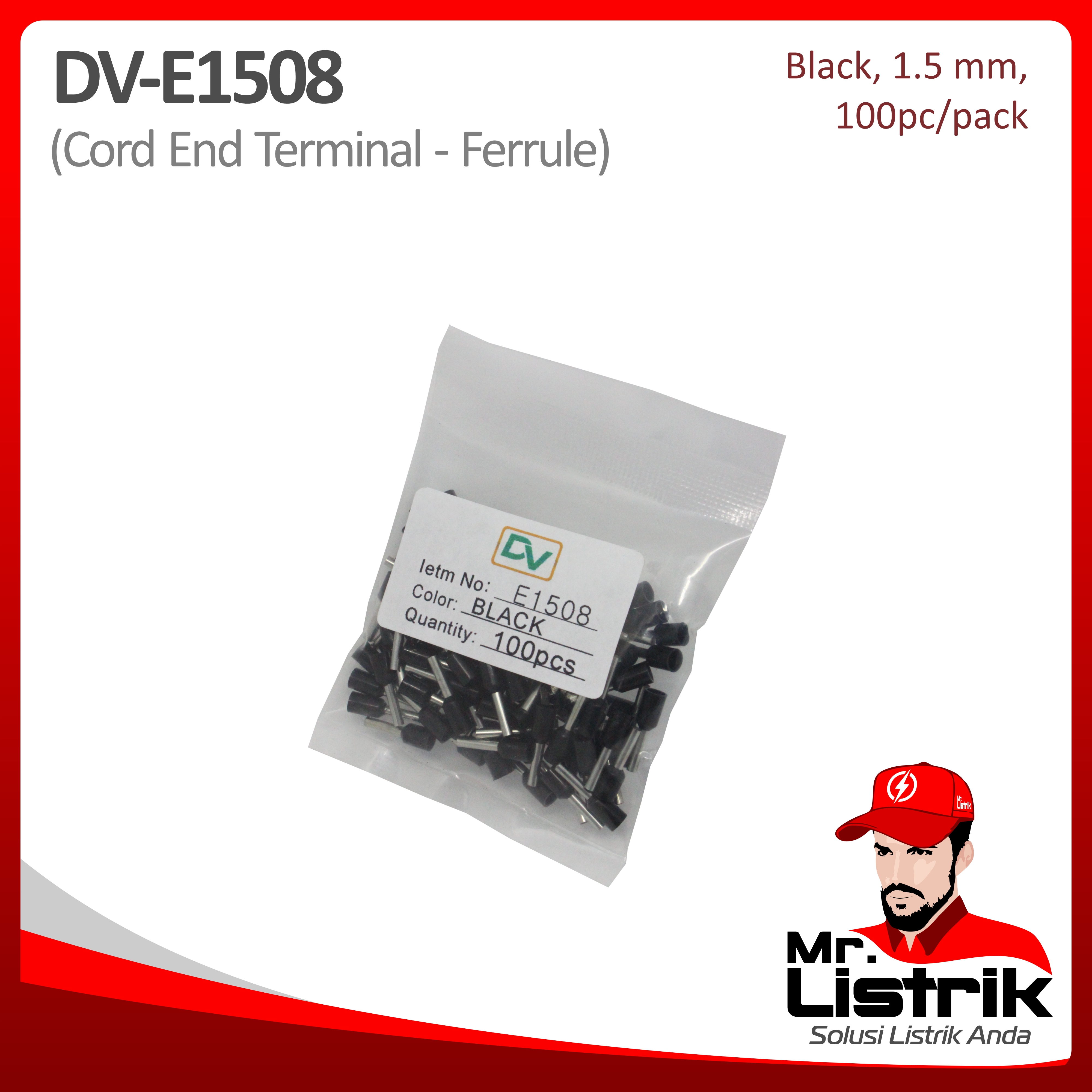 Skun Ferrules 1.5mm Black DV E1508