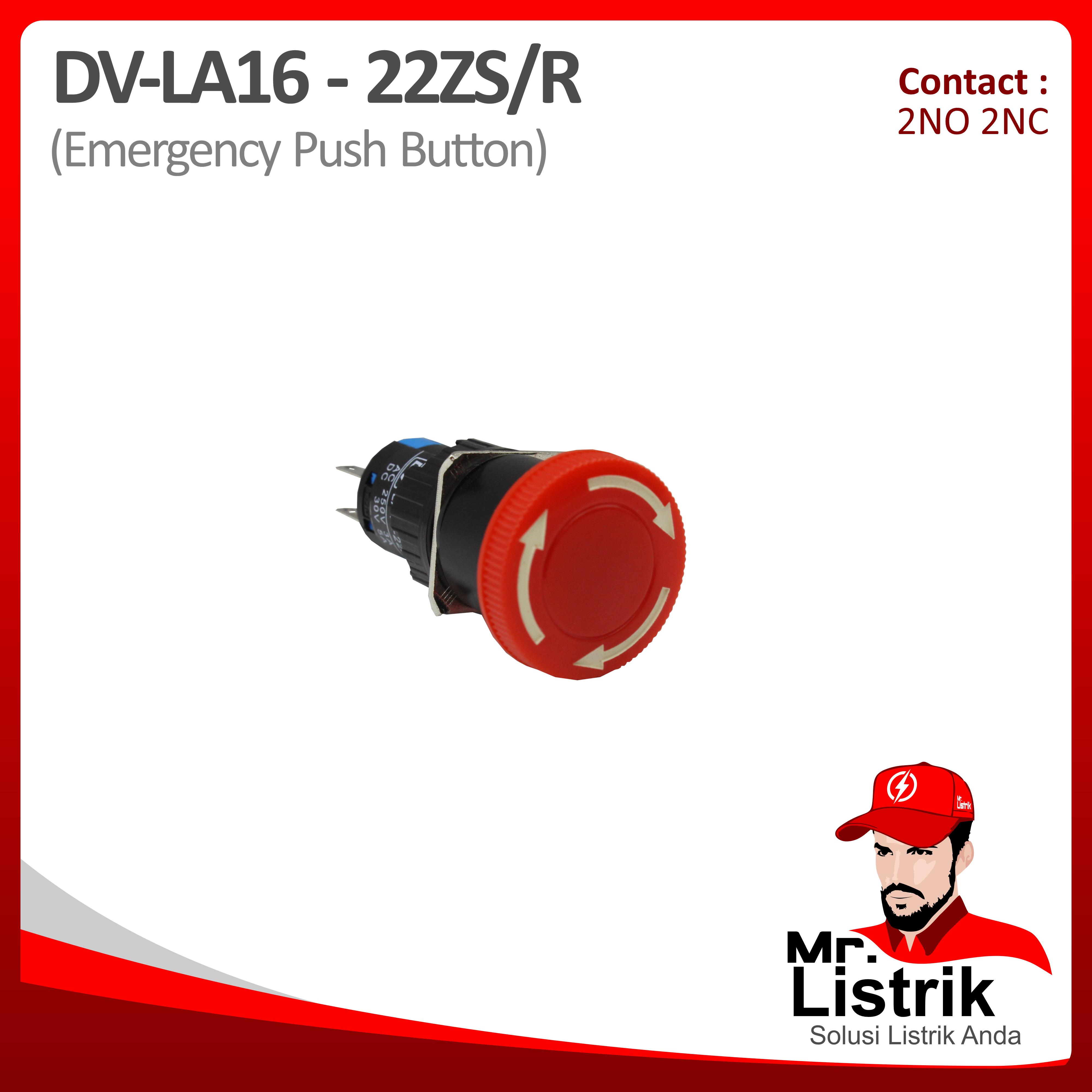 Emergency Stop 16mm DV Pin Contact LA16-22ZS/R - Turn Lock To Release