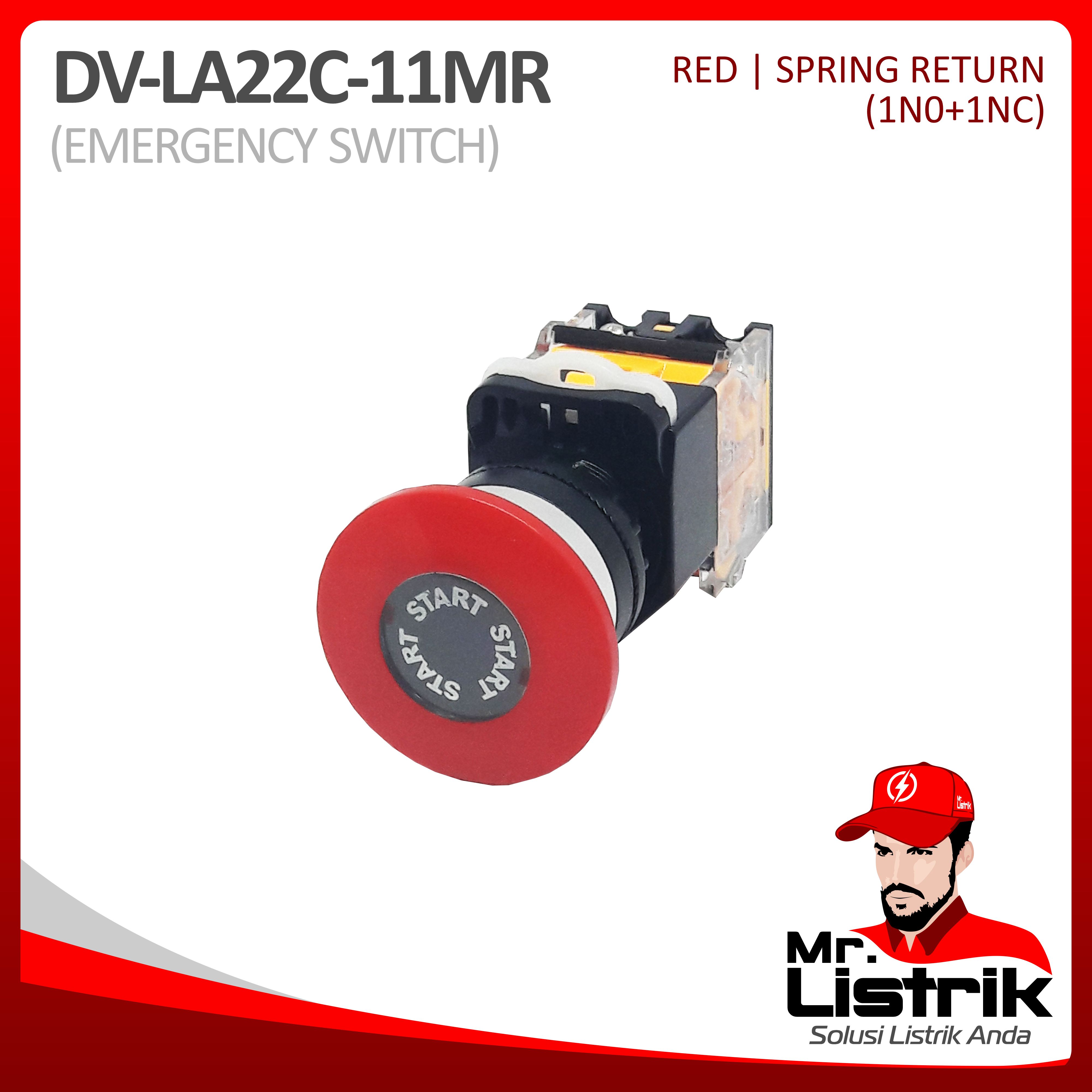 Emergency Stop 1NO+1NC Fixed Contact LA22C-11M/R - Spring Return