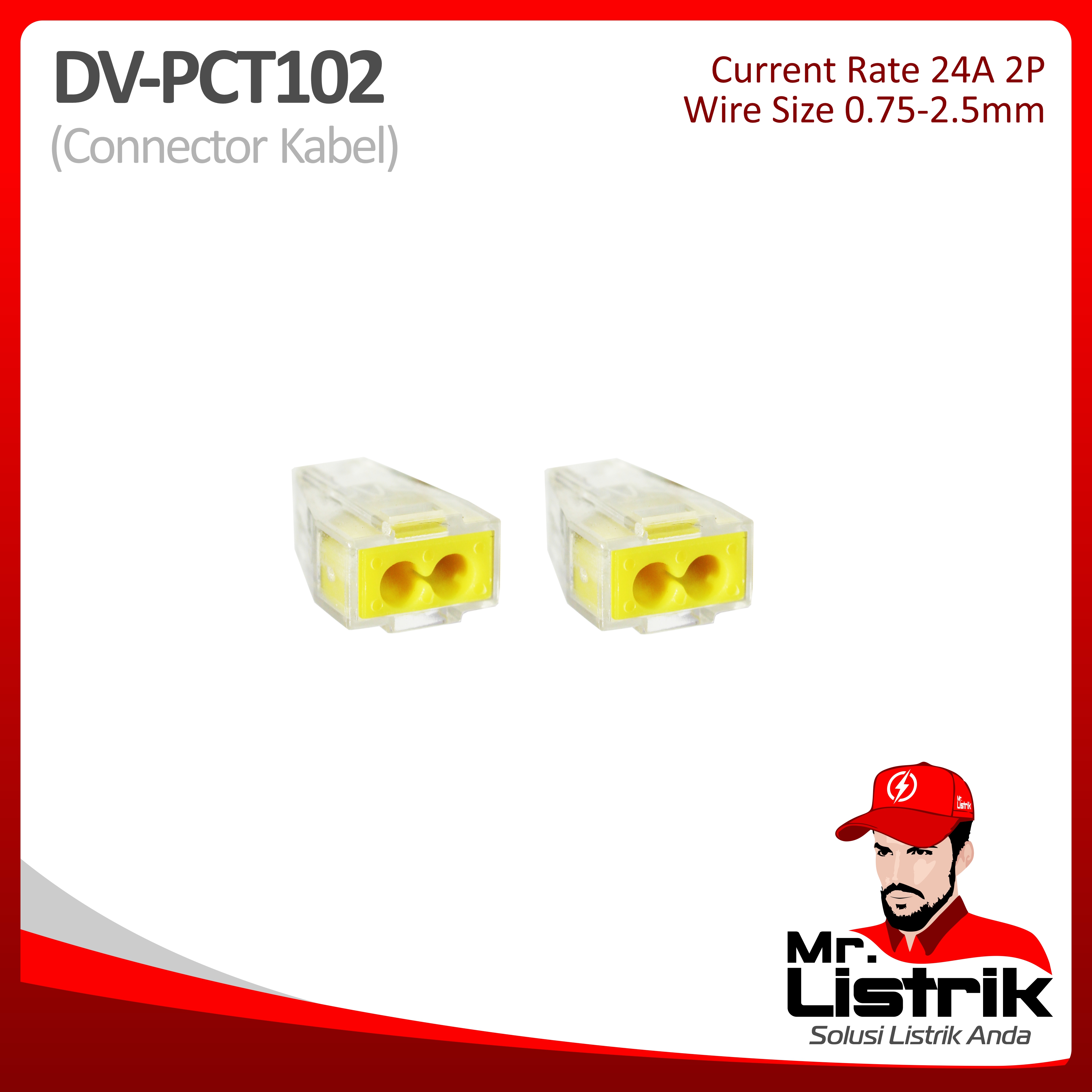 Connector Kabel Terminal Cucuk Model Wago 2P DV PCT102