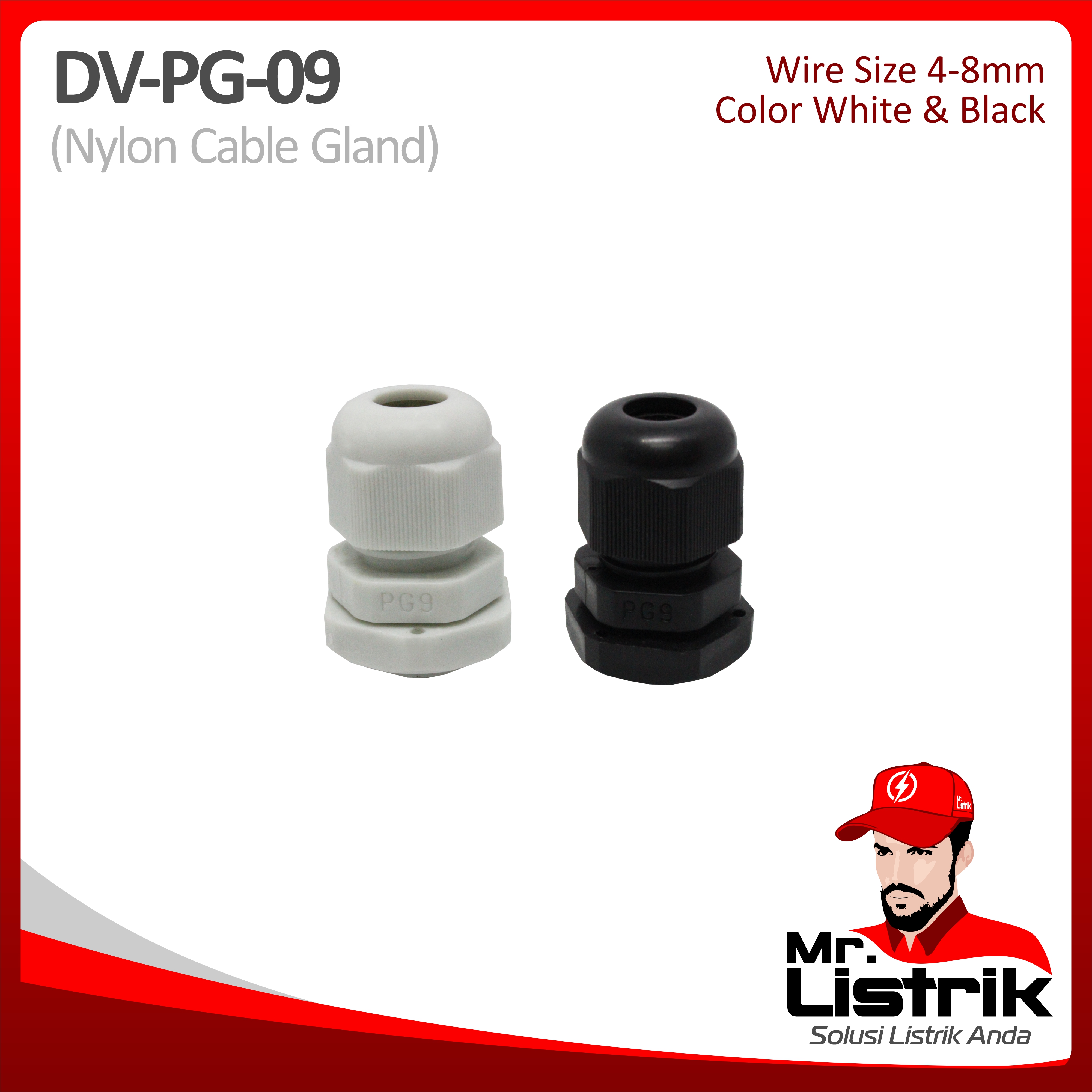 Nylon Cable Gland 4-8mm DV PG-09