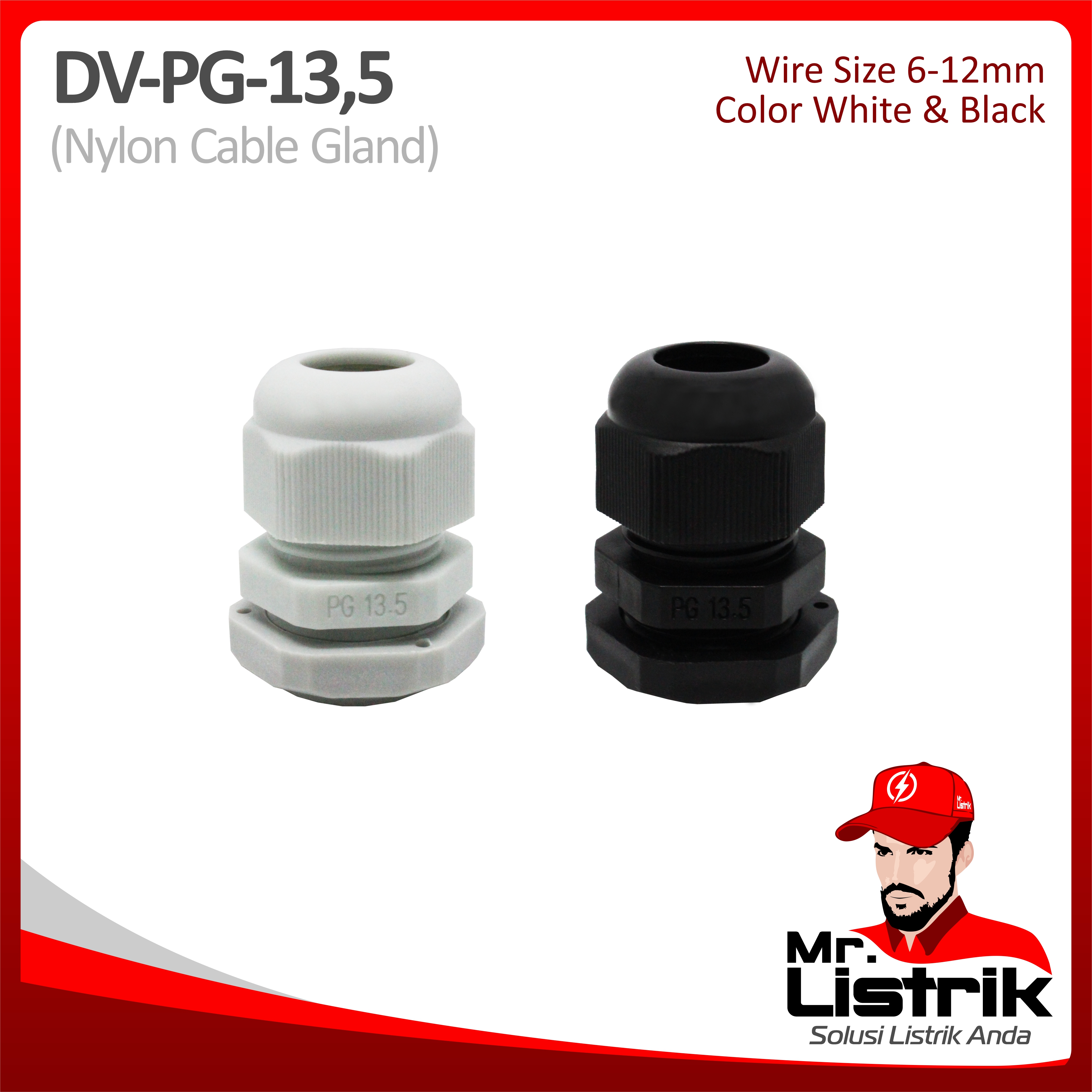 Nylon Cable Gland 6-12mm DV PG-13.5