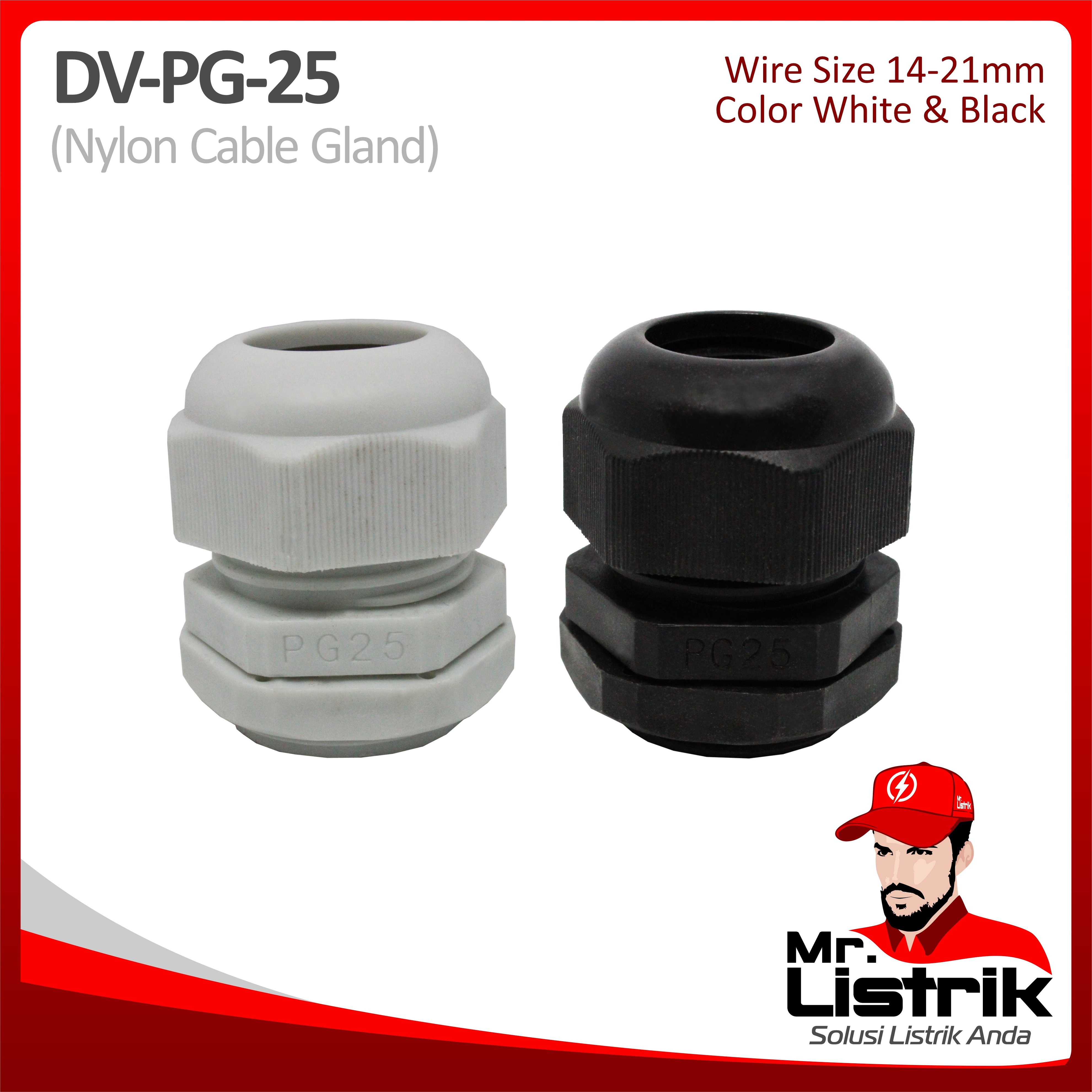 Nylon Cable Gland 14-21mm DV PG-25