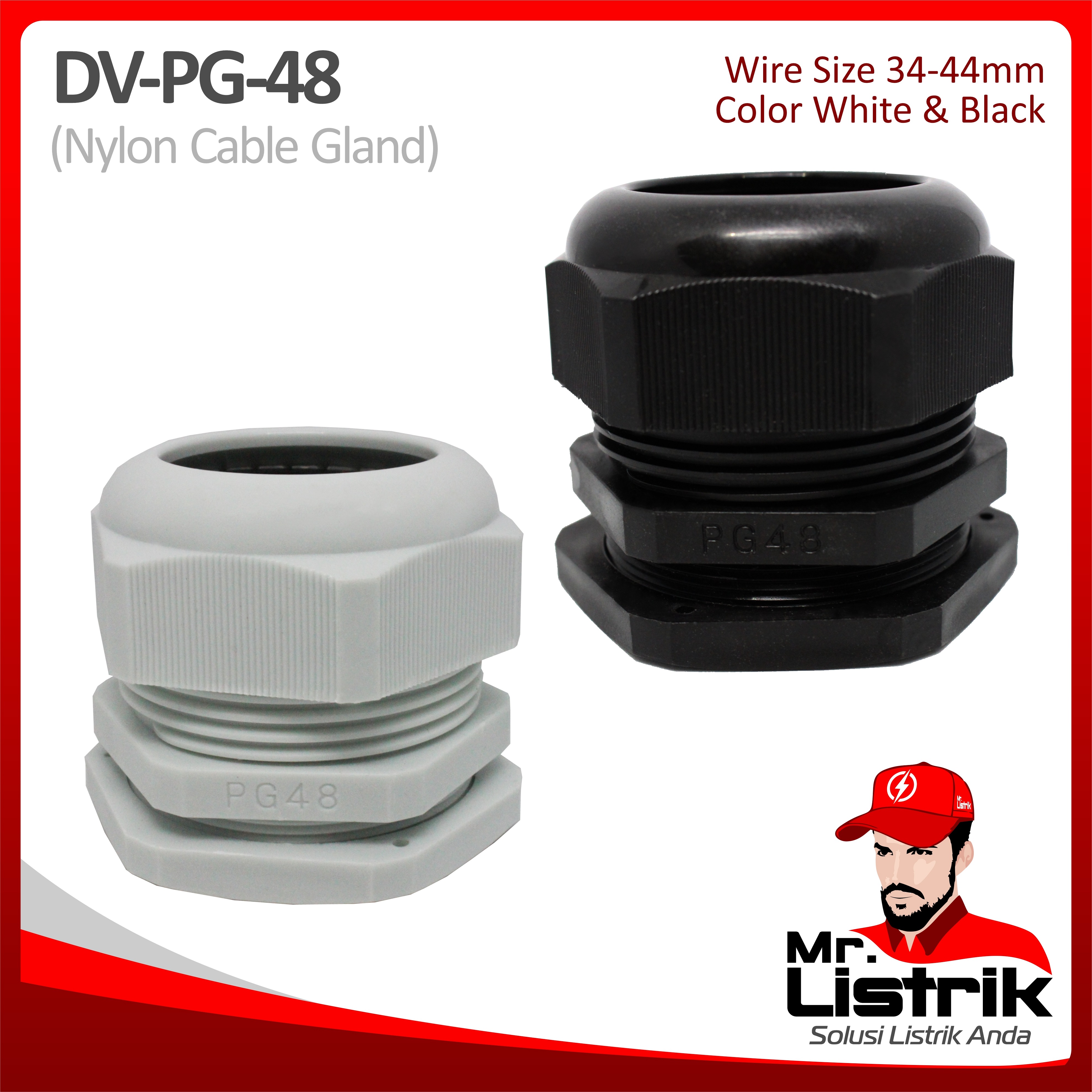 Nylon Cable Gland 34-44mm DV PG-48