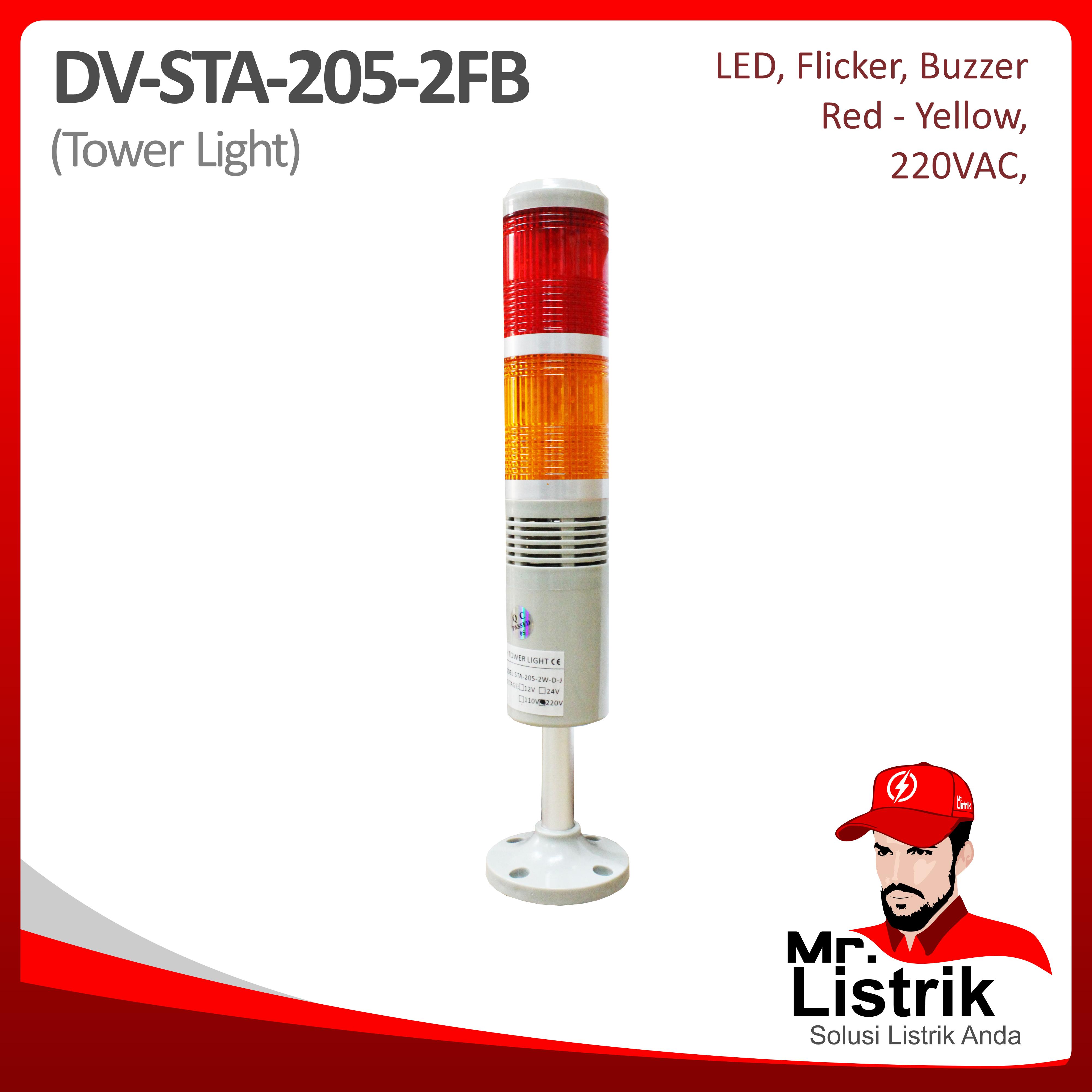Tower Light LED Flicker Buzzer Red+Yellow DV STA-205-2FB