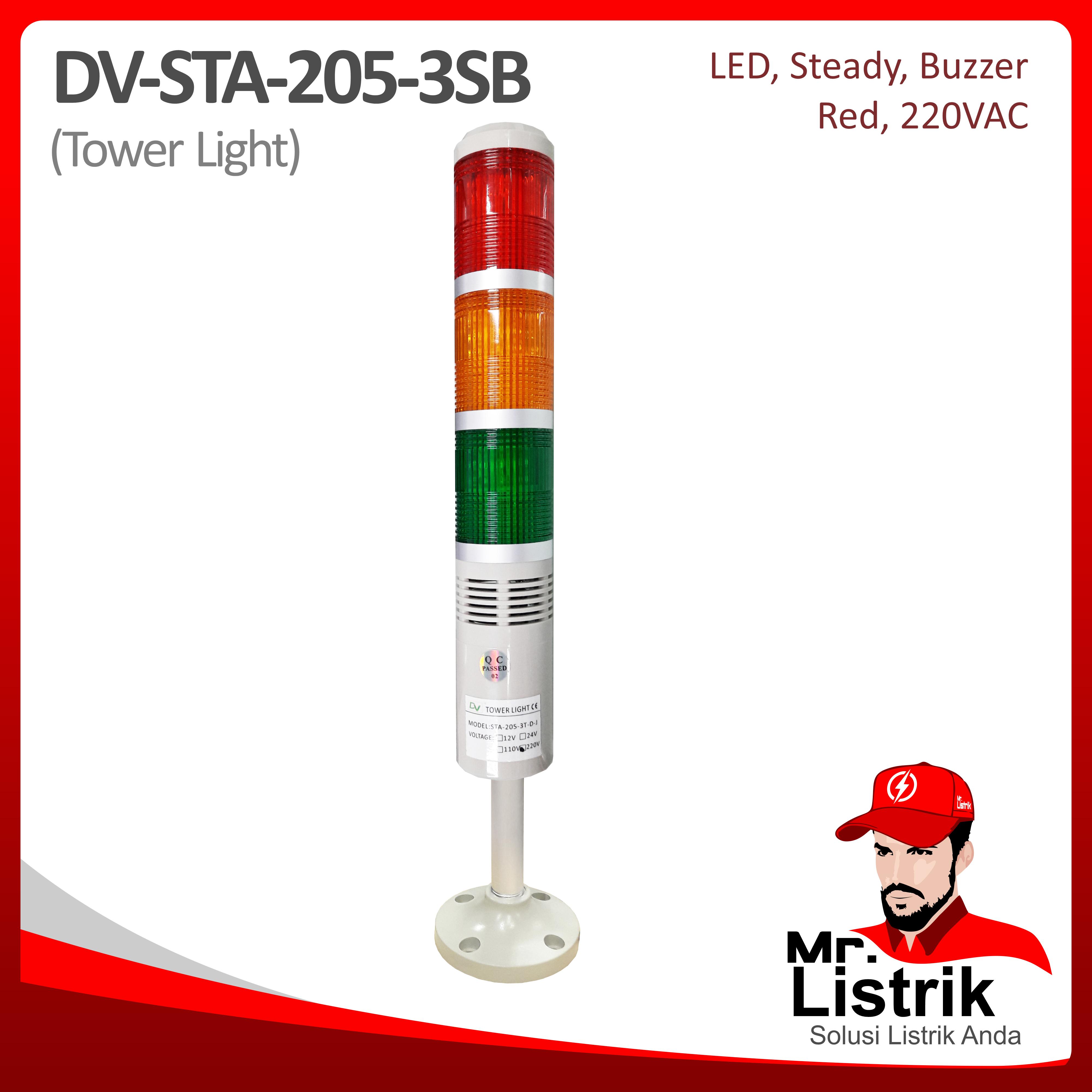 Tower Light LED Steady Buzzer Red+Yellow+Green DV STA-205-3SB