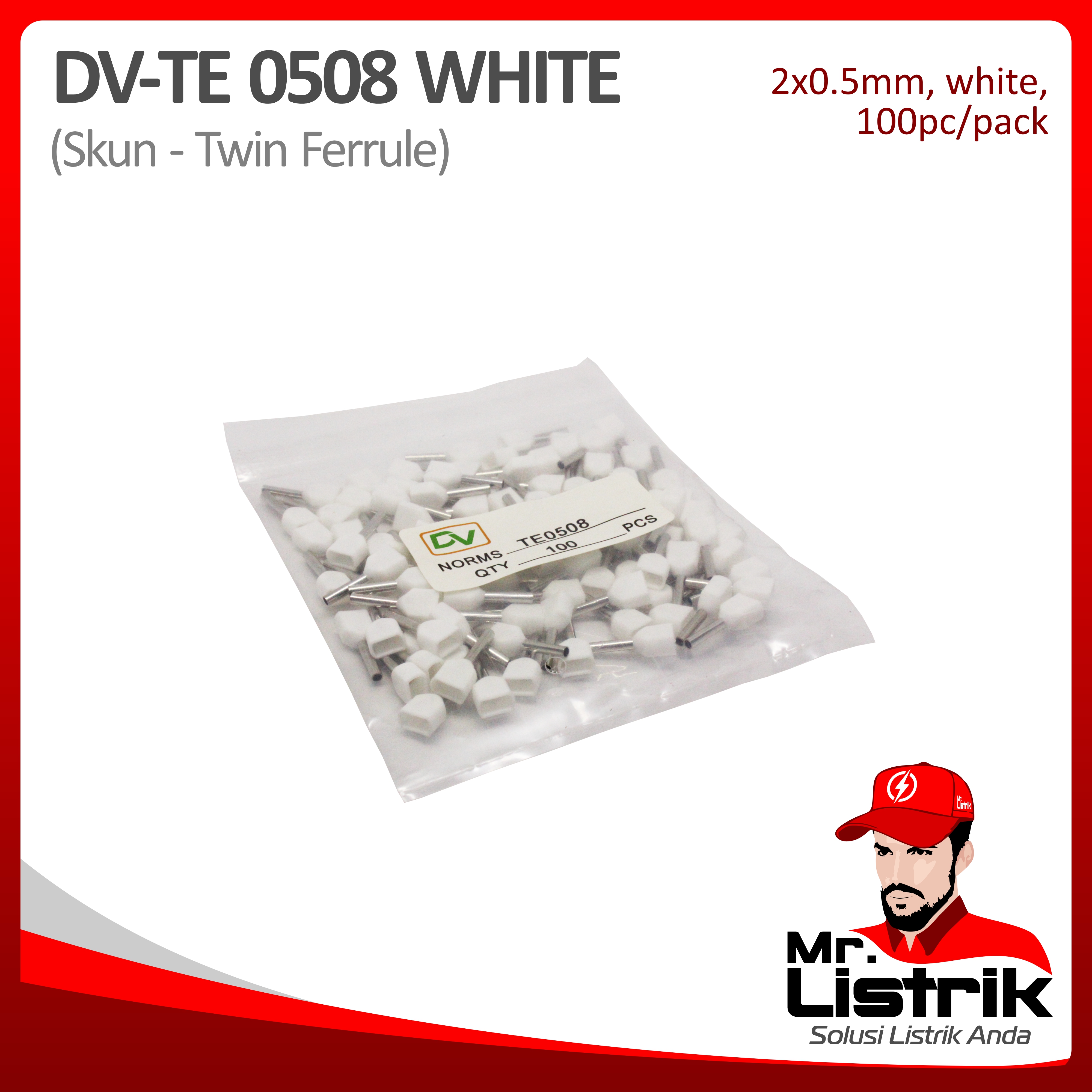 Skun Twin Ferrules 2x0.5mm White DV TE 0508