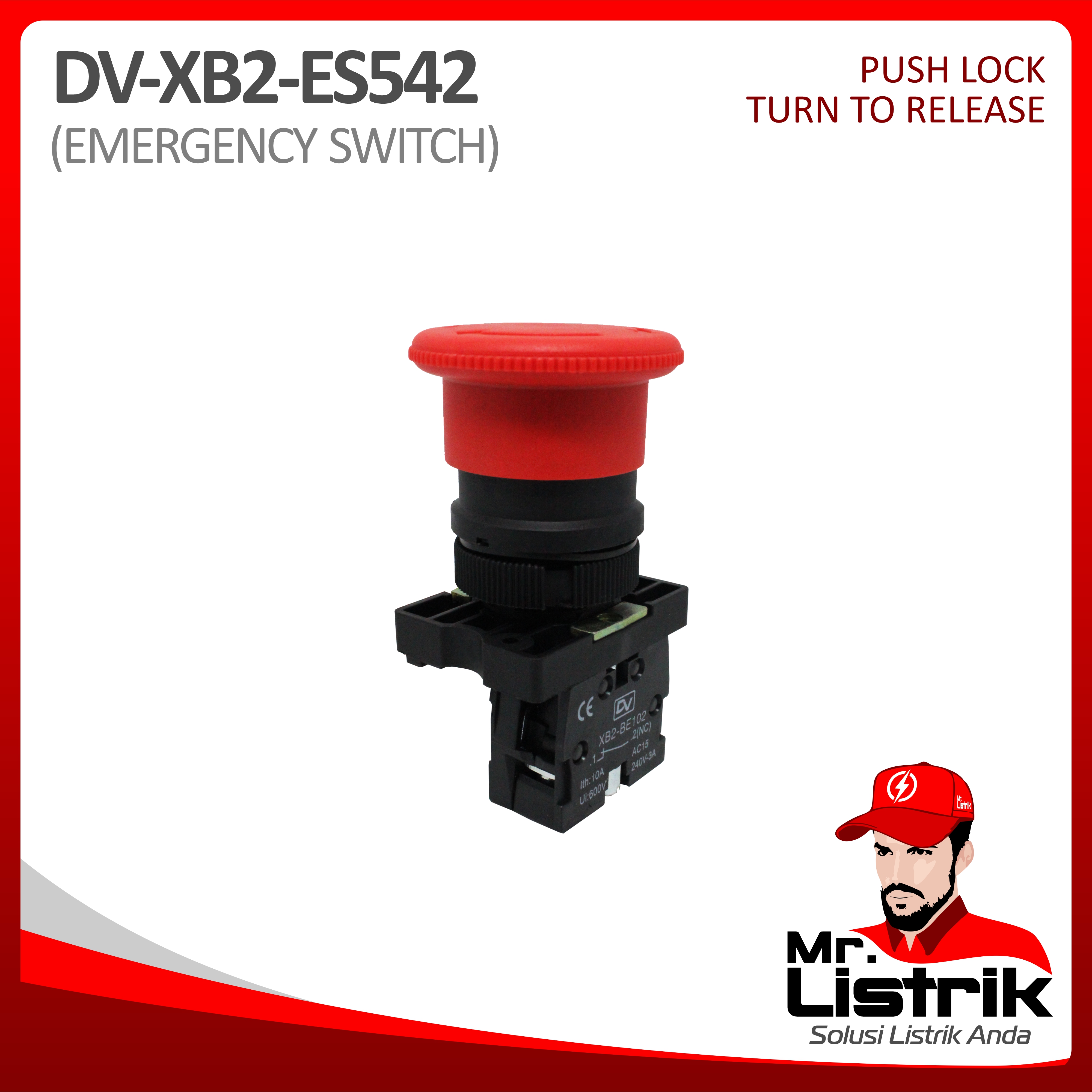 Emergency Stop 1NC Plastic Modular XB2-ES542 - Push Lock Turn To Release