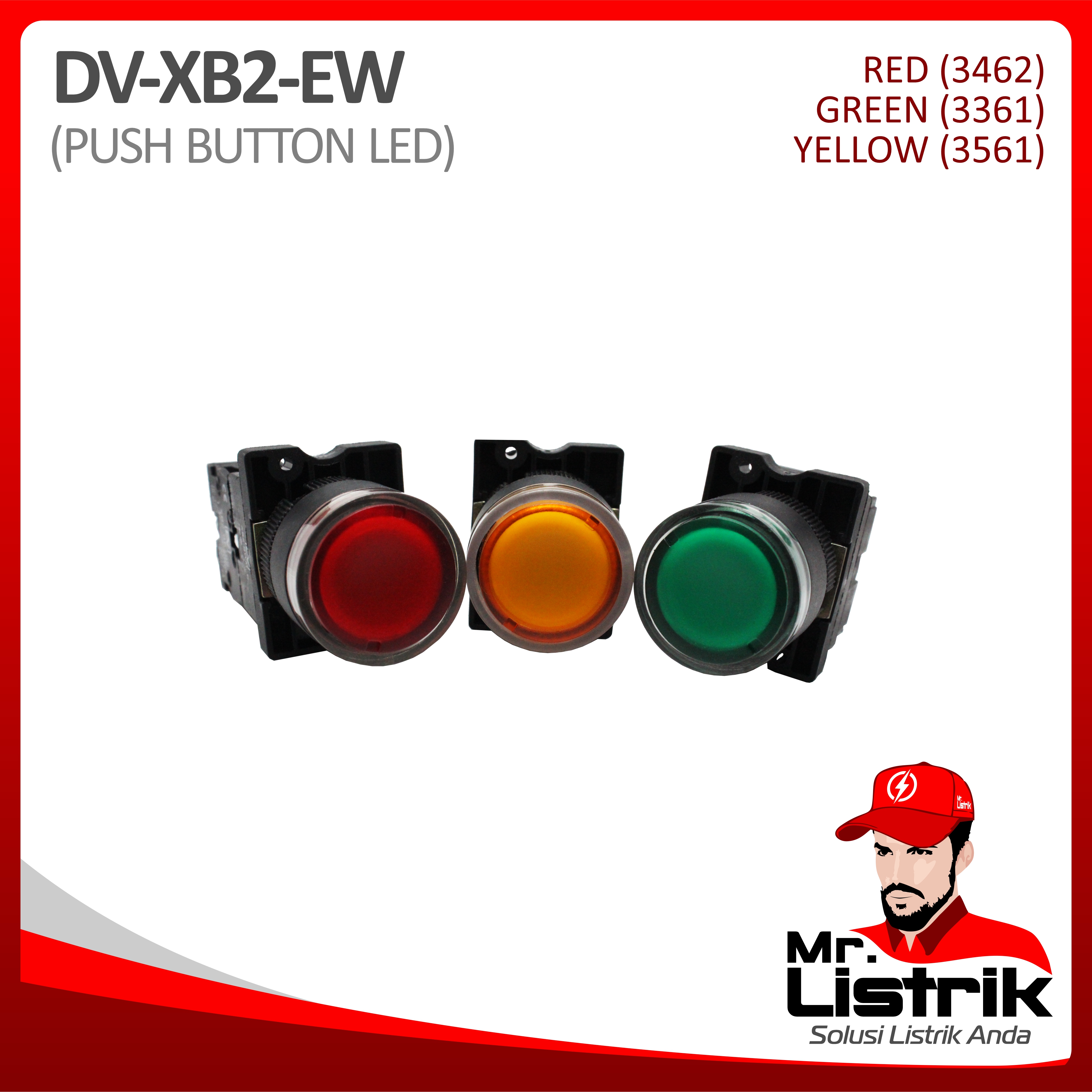 Push Button LED 22mm Plastic Modular 1NC XB2-EW3462 - Red