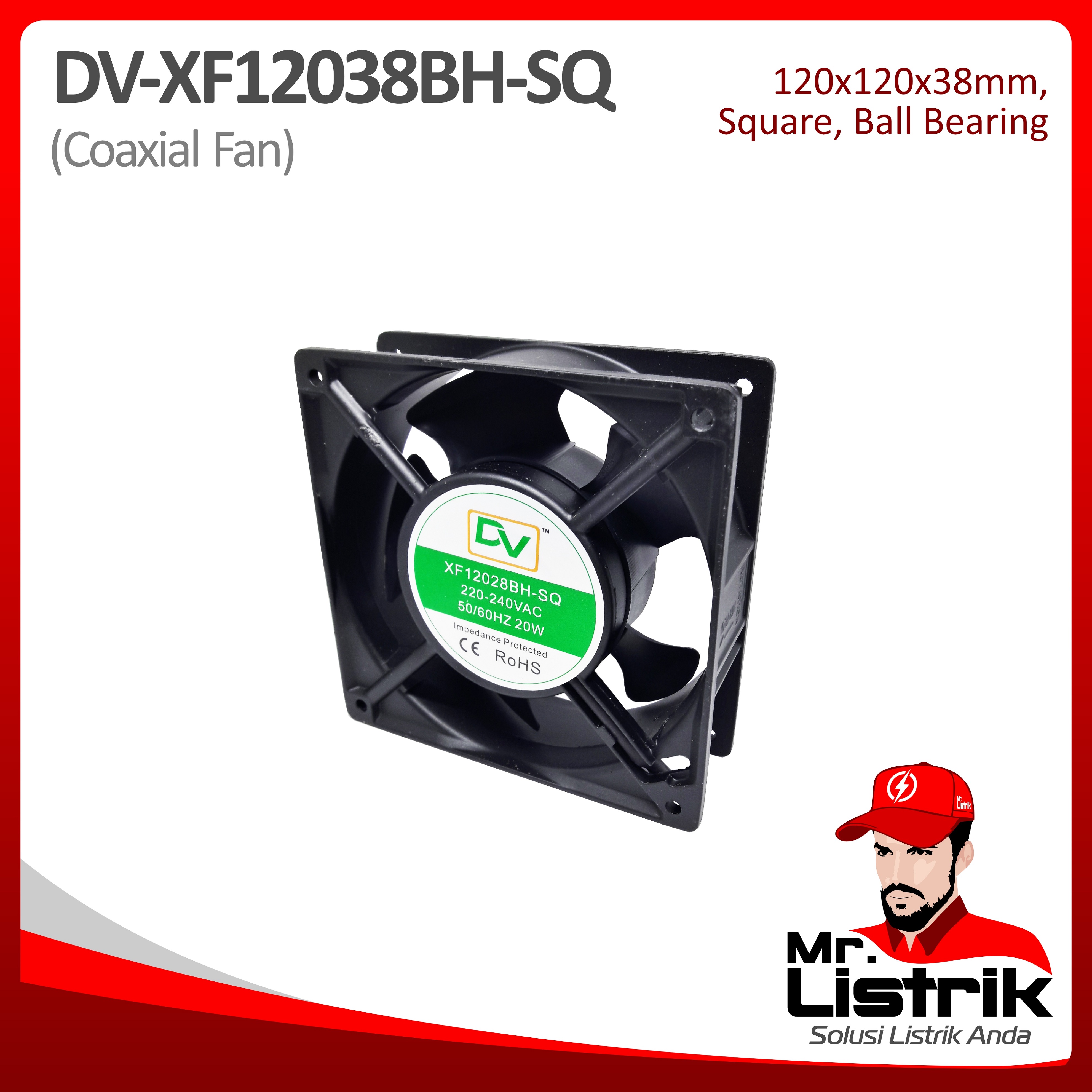 Coaxial Fan 120x120x38 Ball Bearing Square DV XF12038BH-SQ