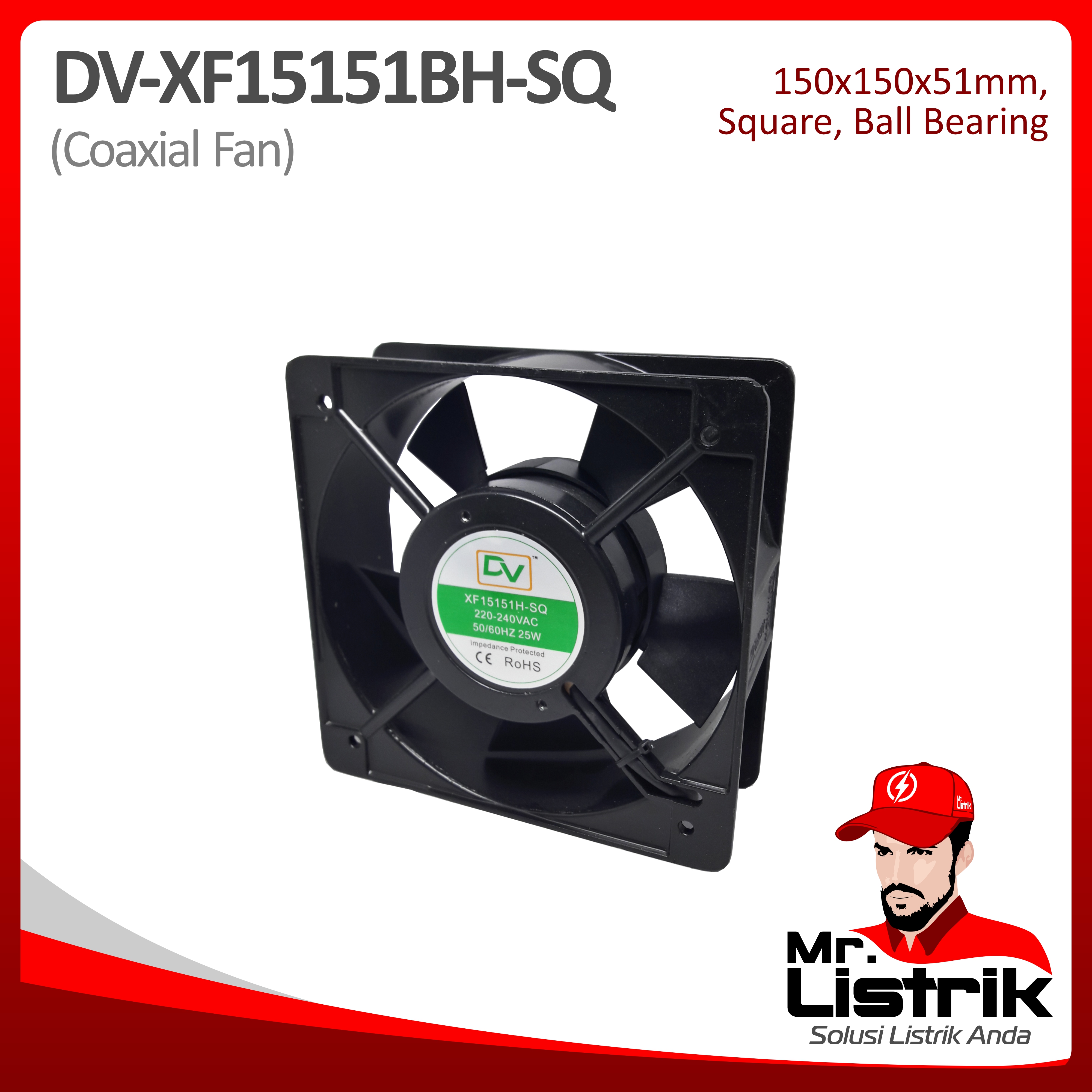 Coaxial Fan 151x151x51 Ball Bearing Square DV XF15151BH-SQ