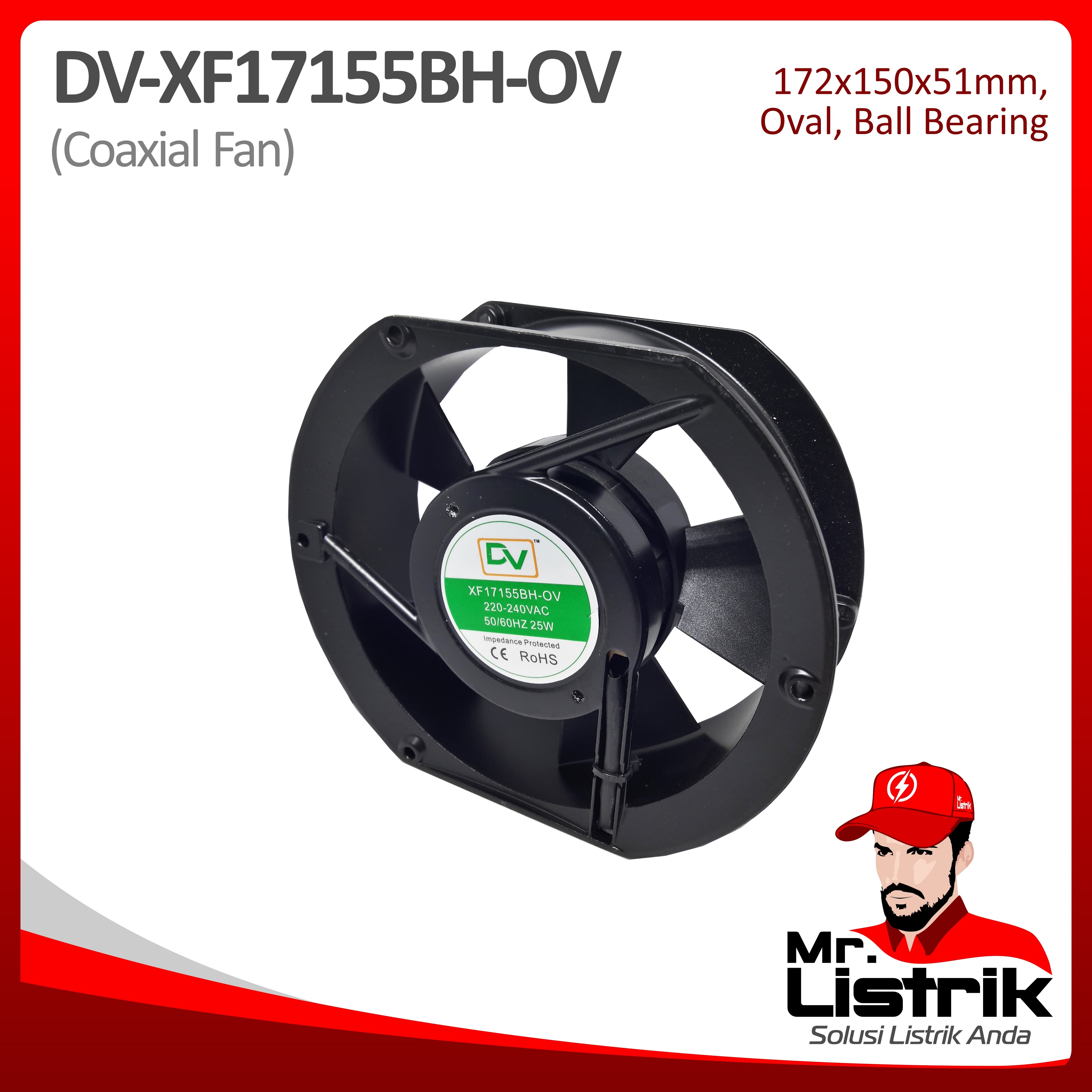 Coaxial Fan 172x150x51 Ball Bearing Oval DV XF17155BH-OV