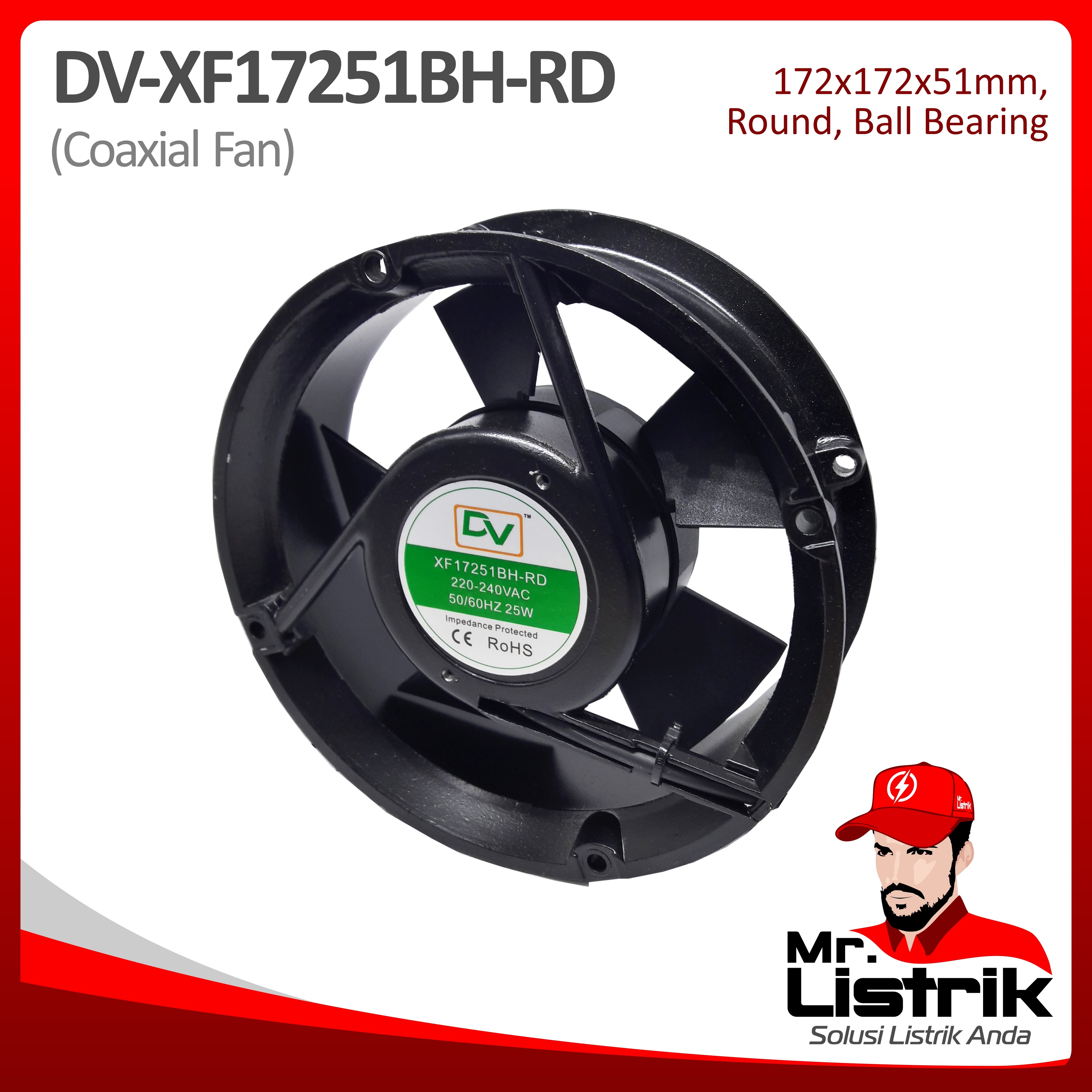 Coaxial Fan 172x172x51 Ball Bearing Round DV XF17251BH-RD
