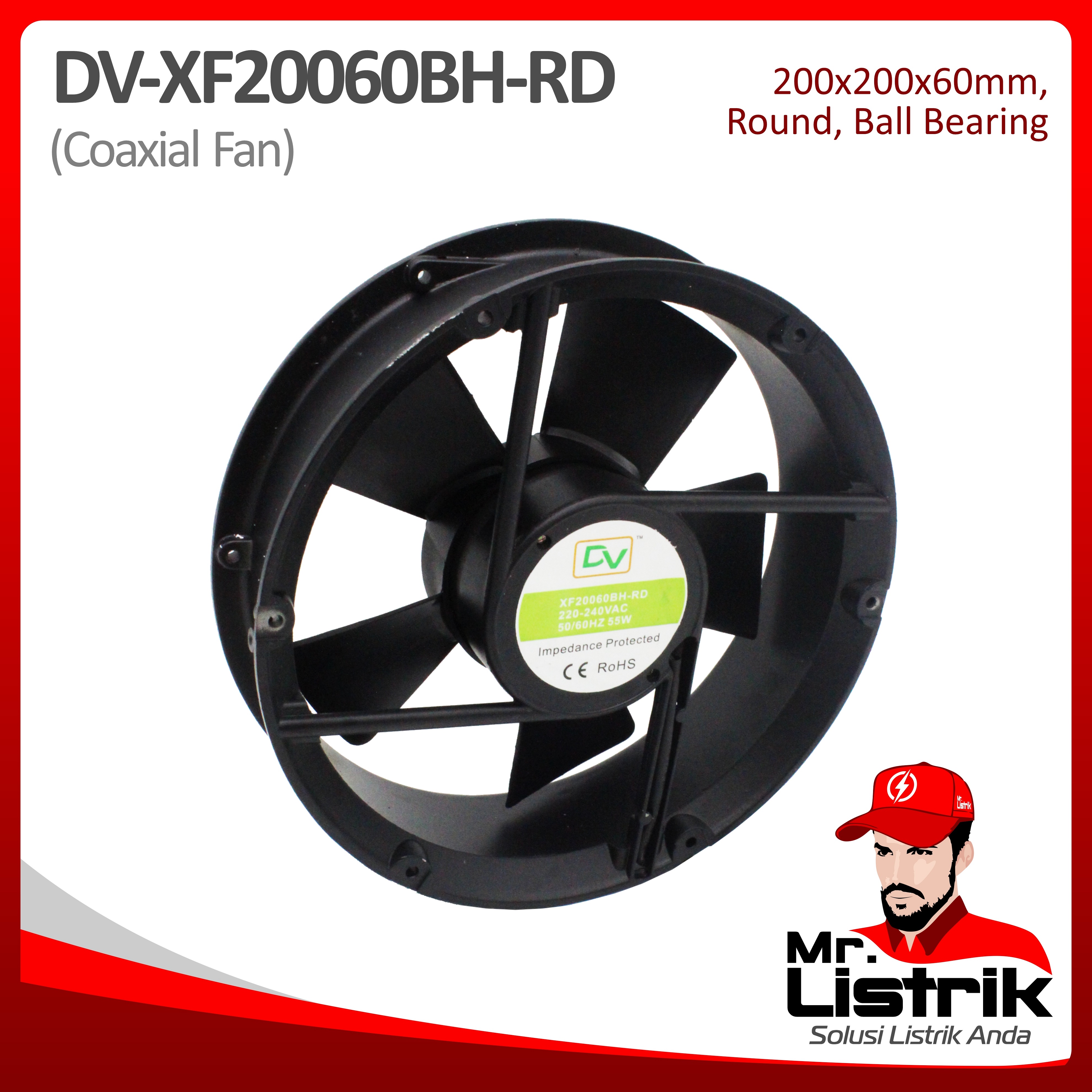 Coaxial Fan 200x200x60 Ball Bearing Round DV XF20060BH-RD