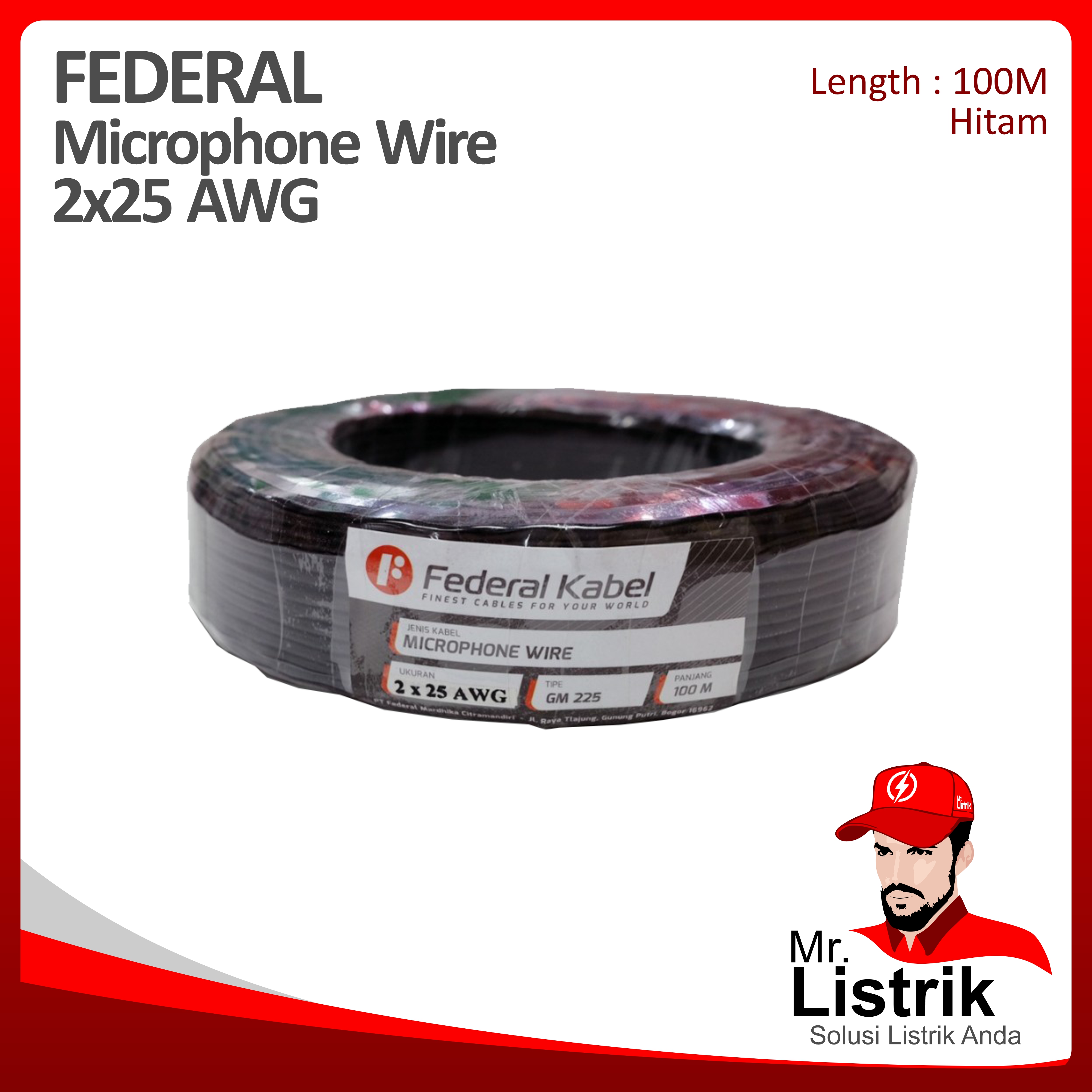 Kabel Microphon Federal 2x25 AWG @100 Mtr