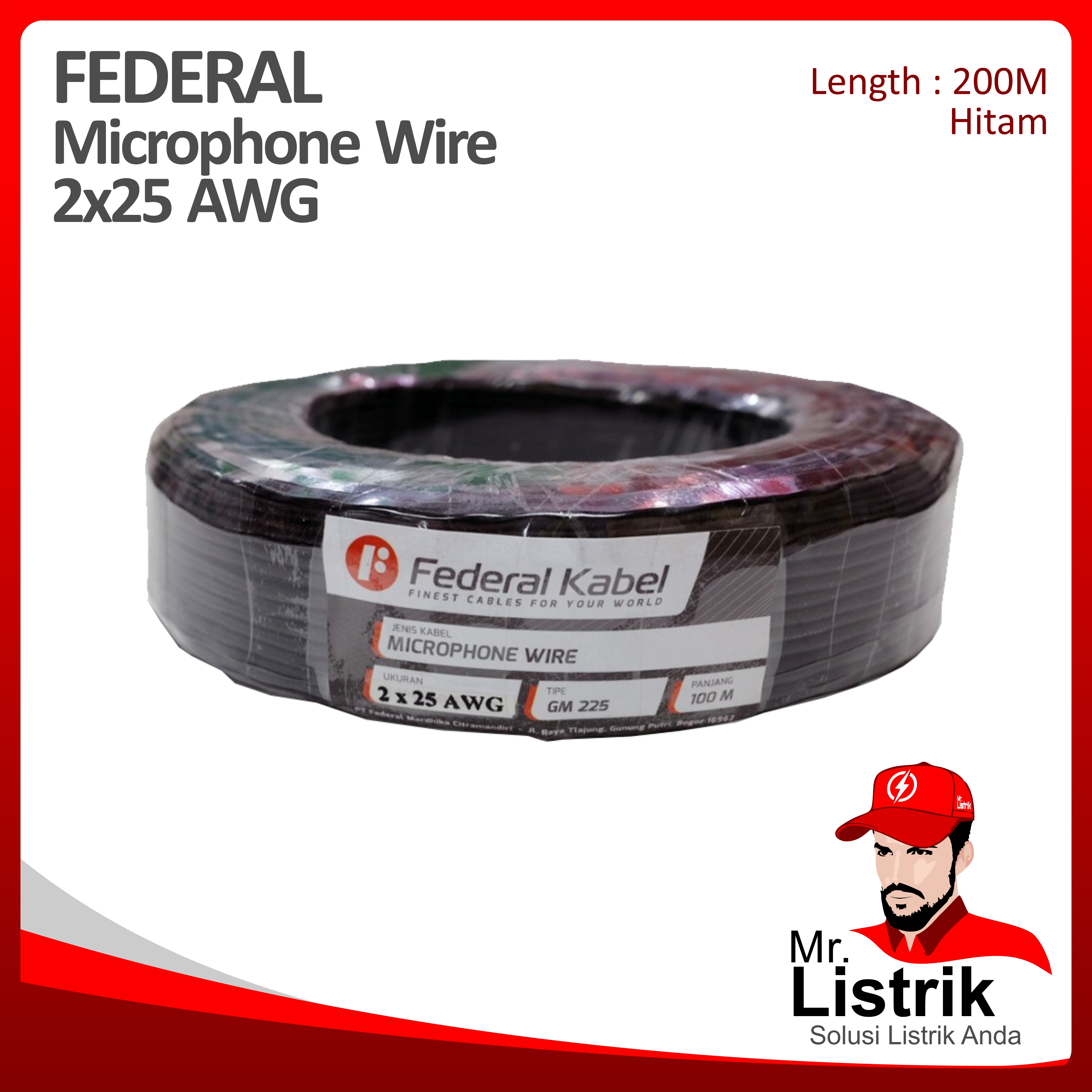 Kabel Microphon Federal 2x25 AWG @200 Mtr