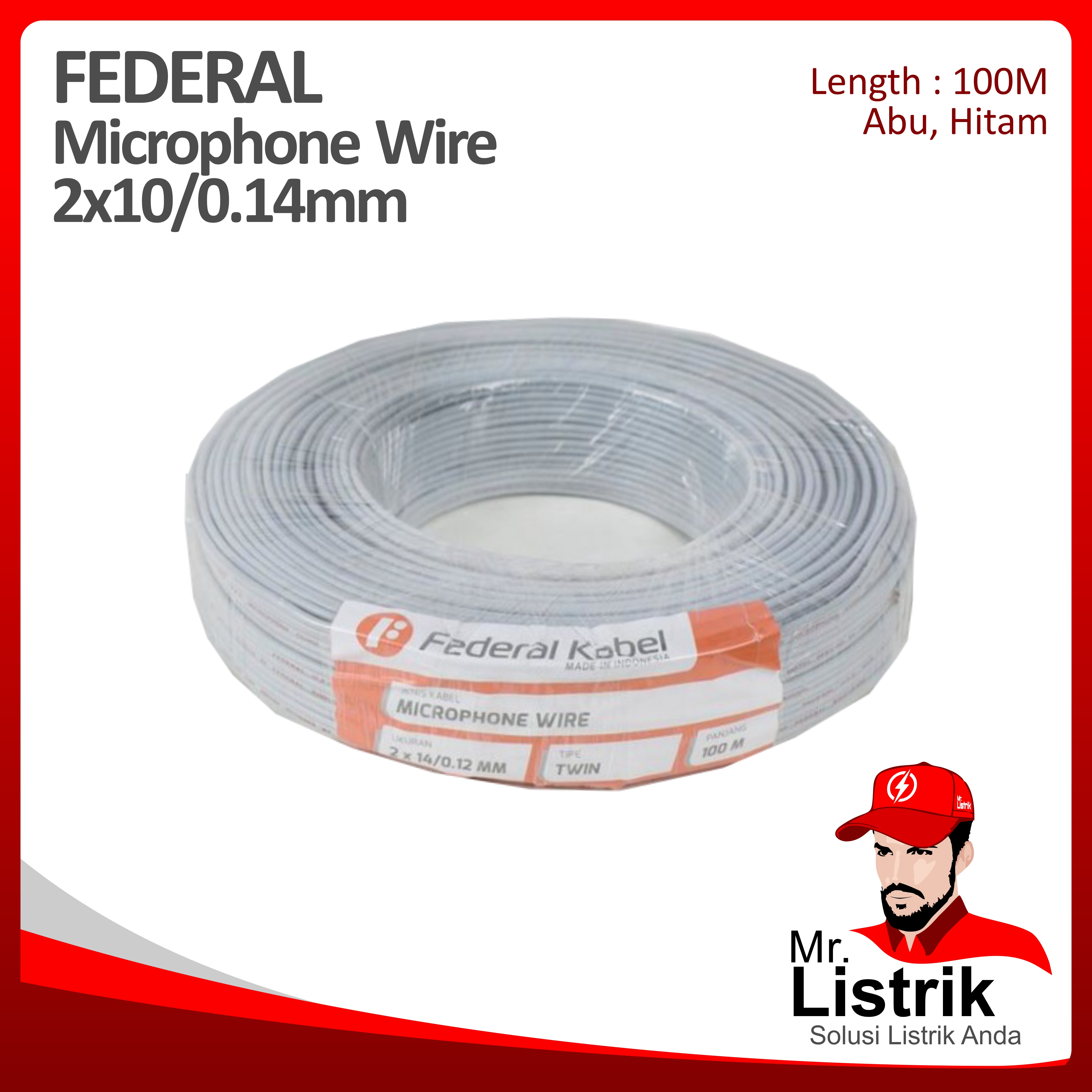 Kabel Microphon Federal 2x10 /0.14mm @100 Mtr