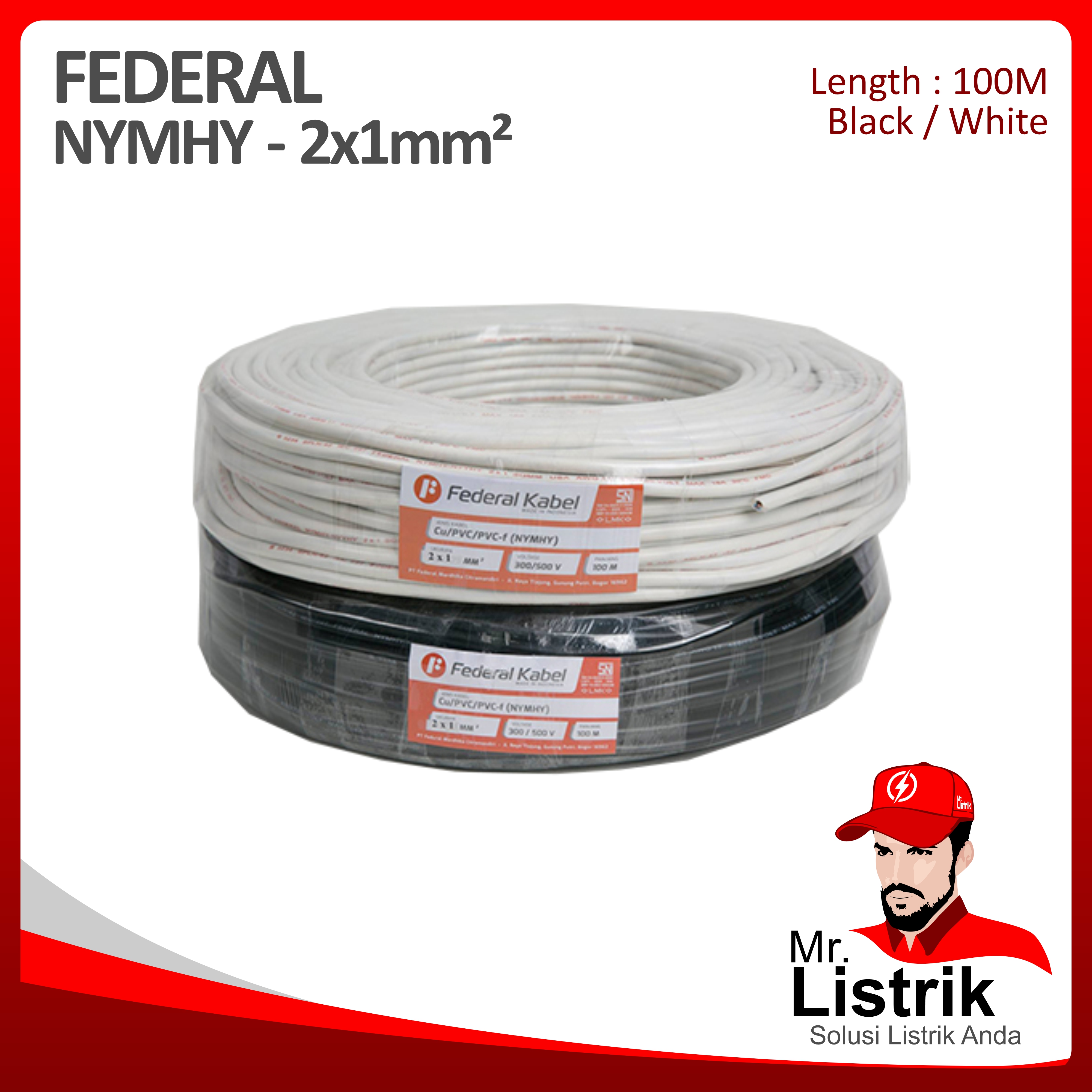 Kabel NYMHY Federal 2x1 mm² @100 Mtr