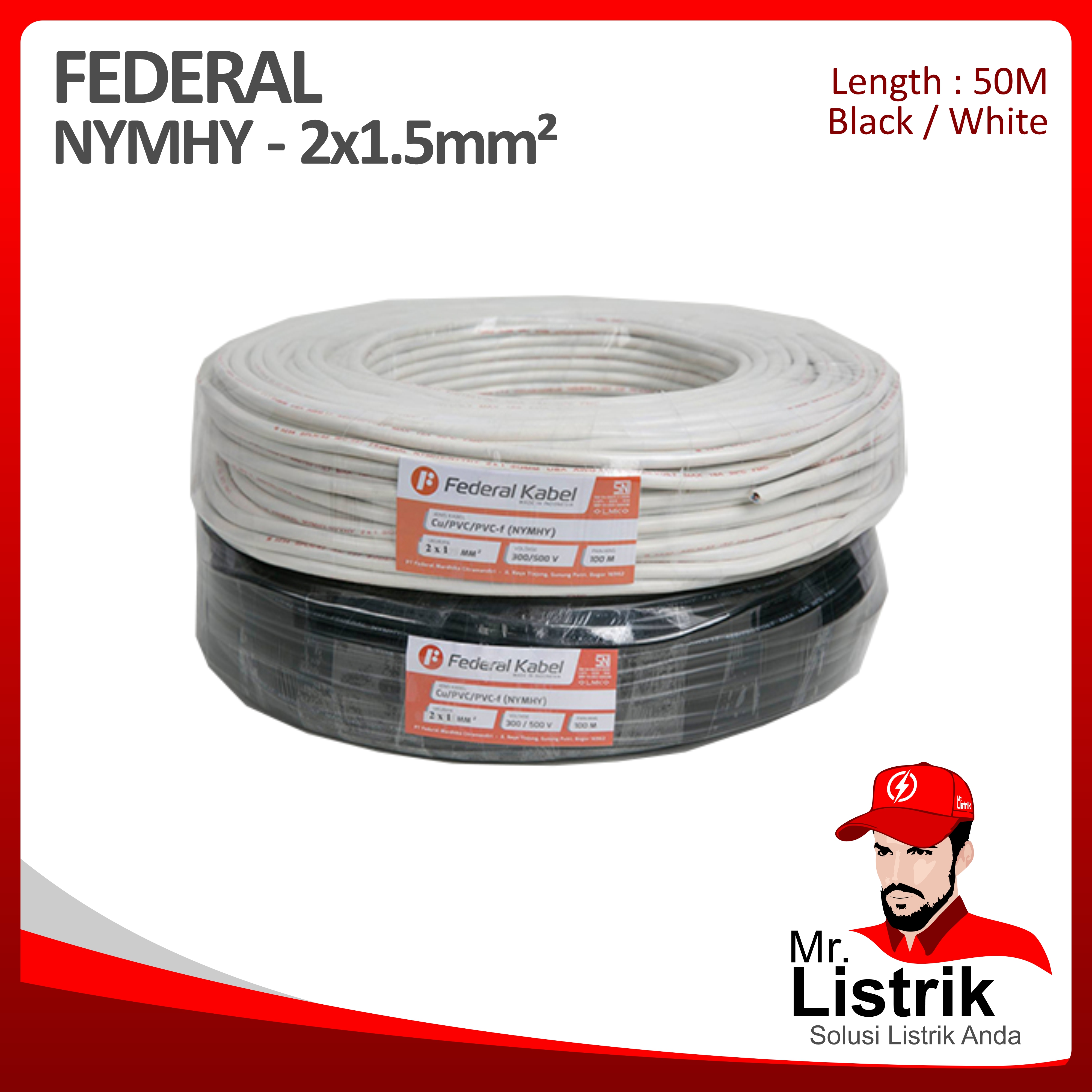 Kabel NYMHY Federal 2x1.5 mm² @50 Mtr