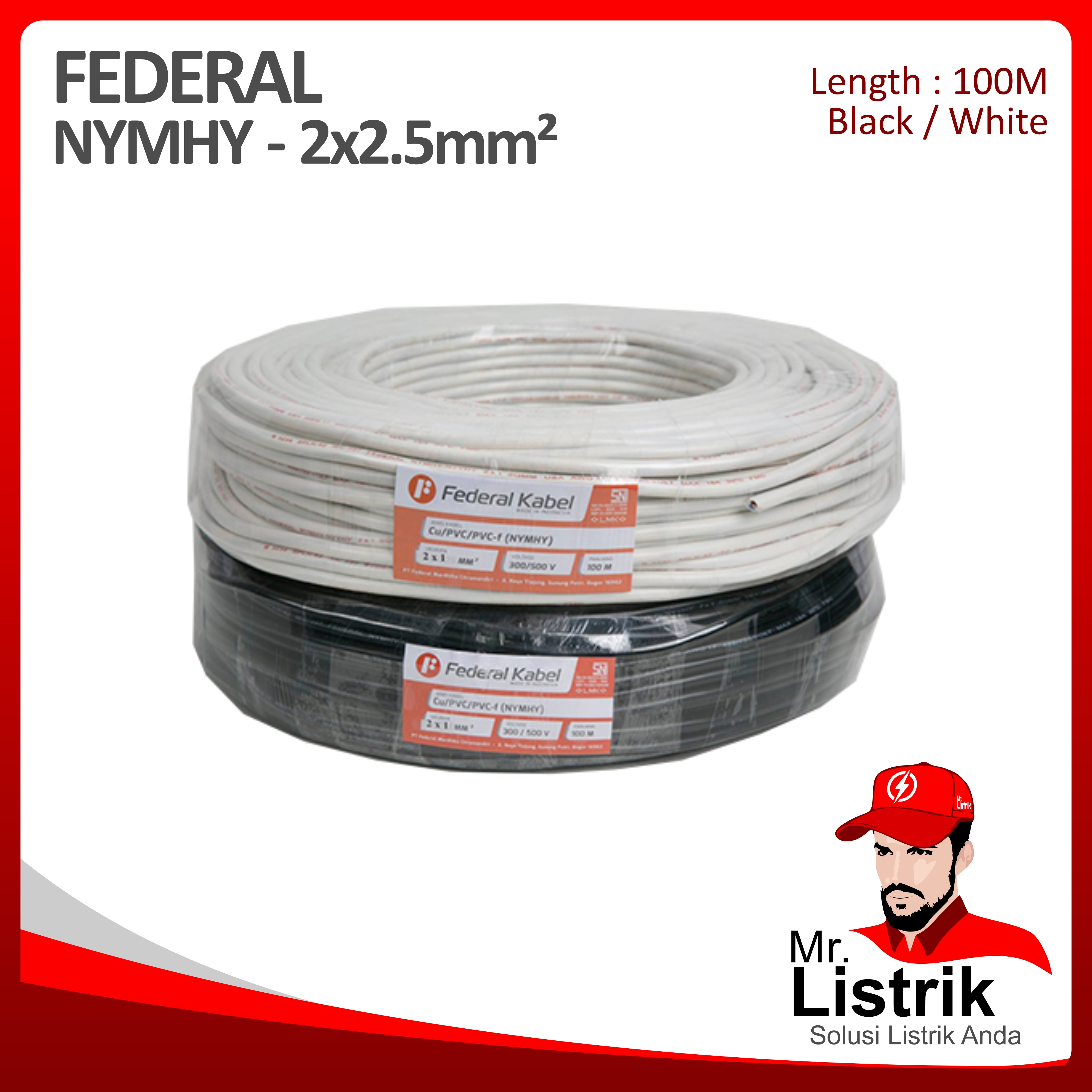 Kabel NYMHY Federal 2x2.5 mm² @100 Mtr