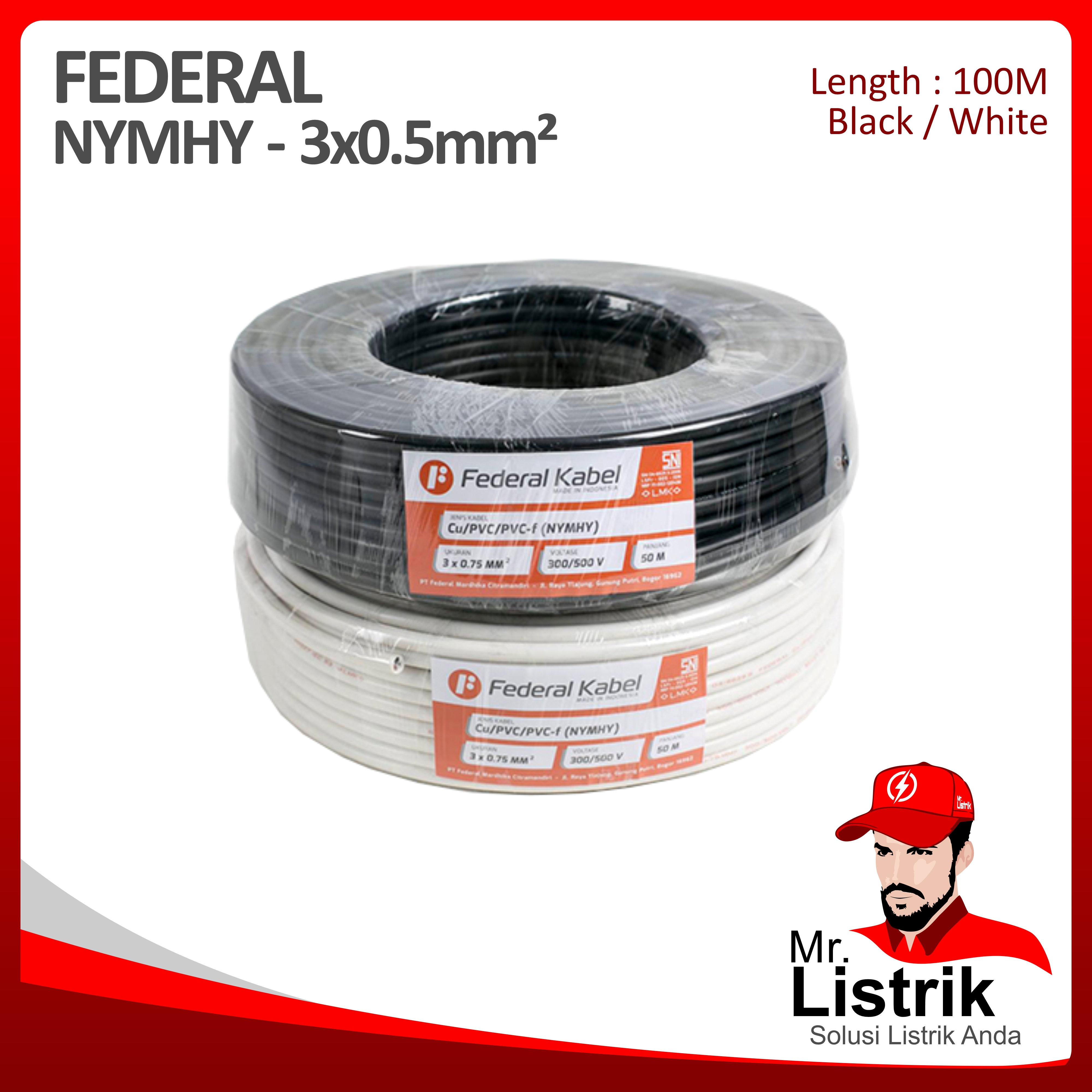 Kabel NYMHY Federal 3x0.5 mm² @50 Mtr