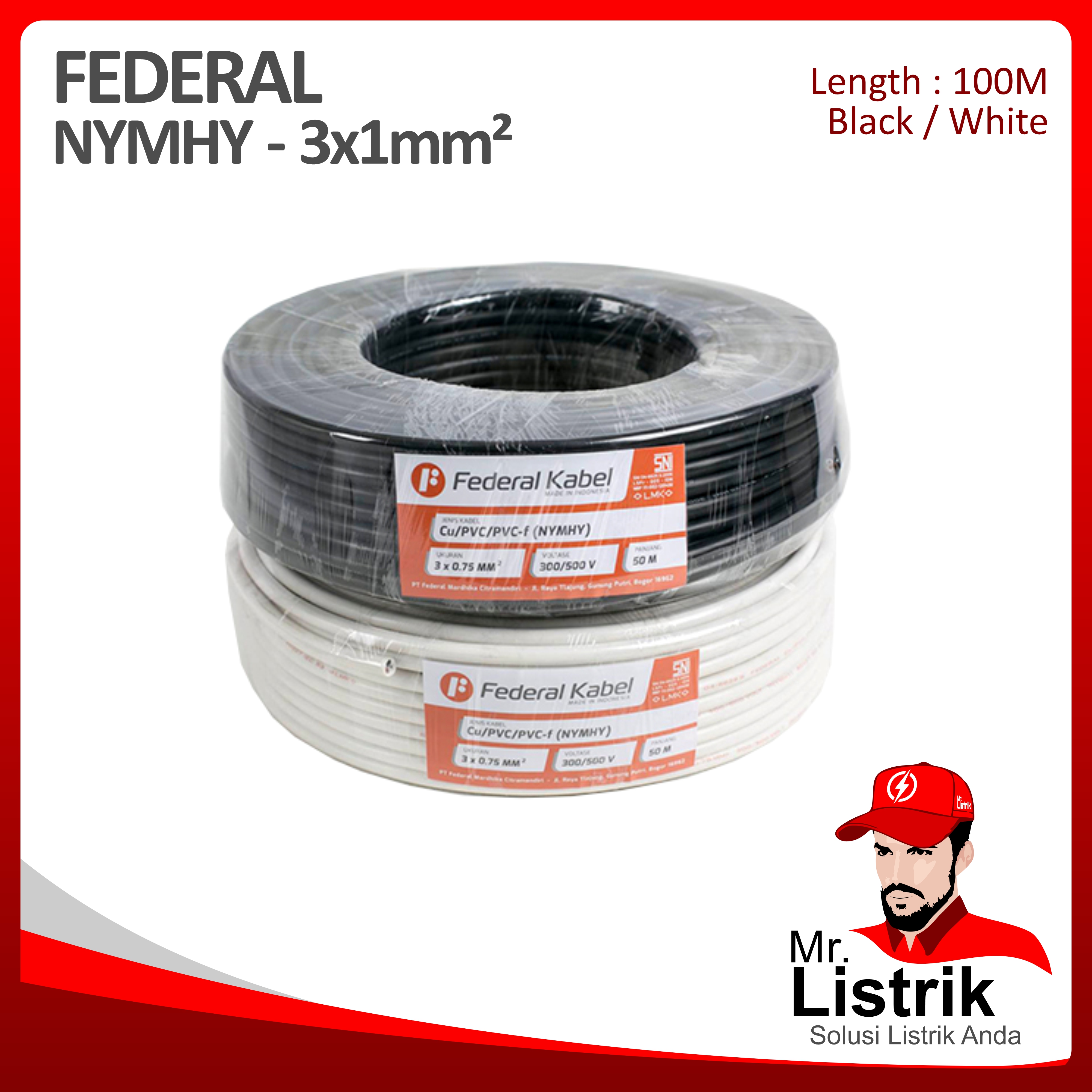 Kabel NYMHY Federal 3x1 mm² @100 Mtr