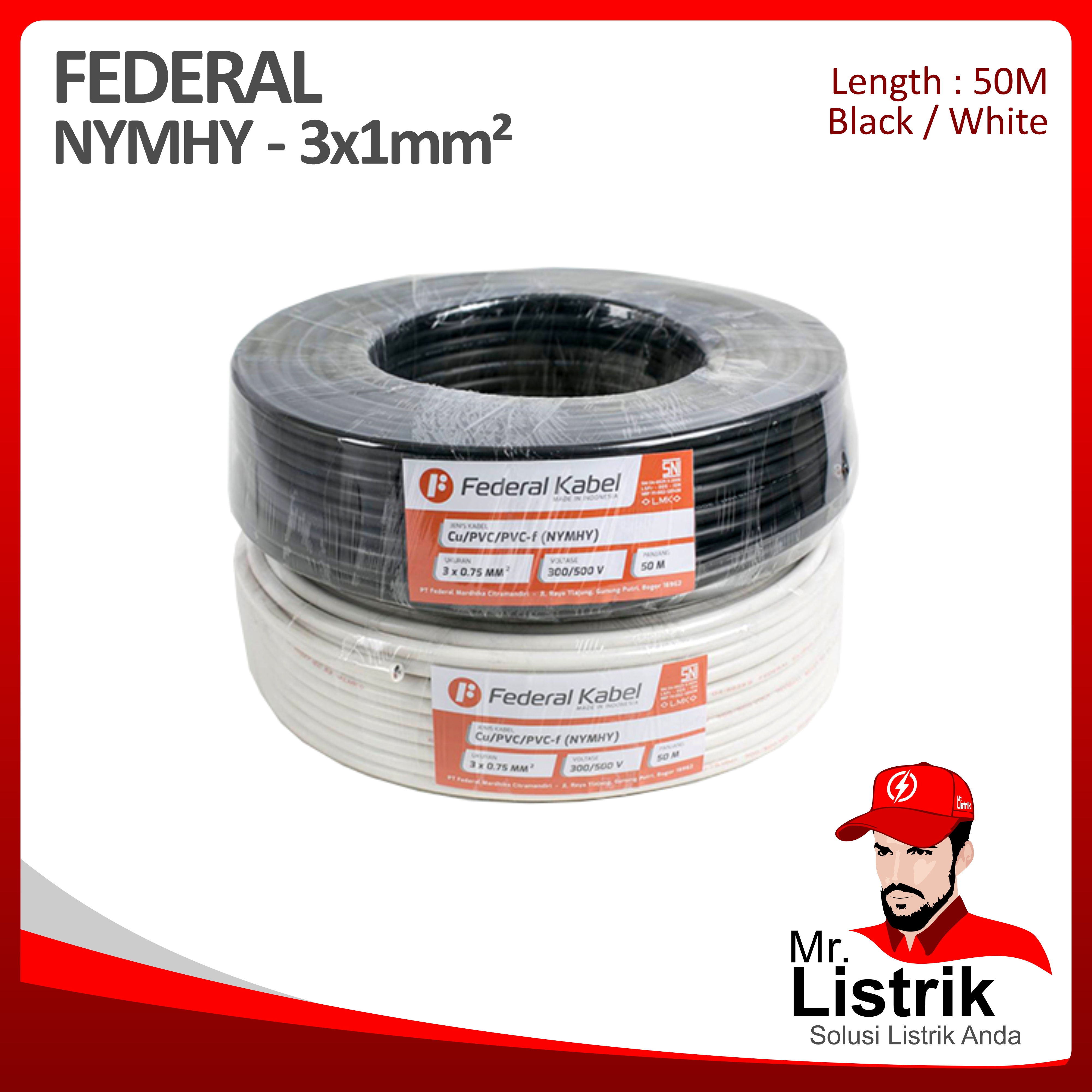 Kabel NYMHY Federal 3x1 mm² @50 Mtr