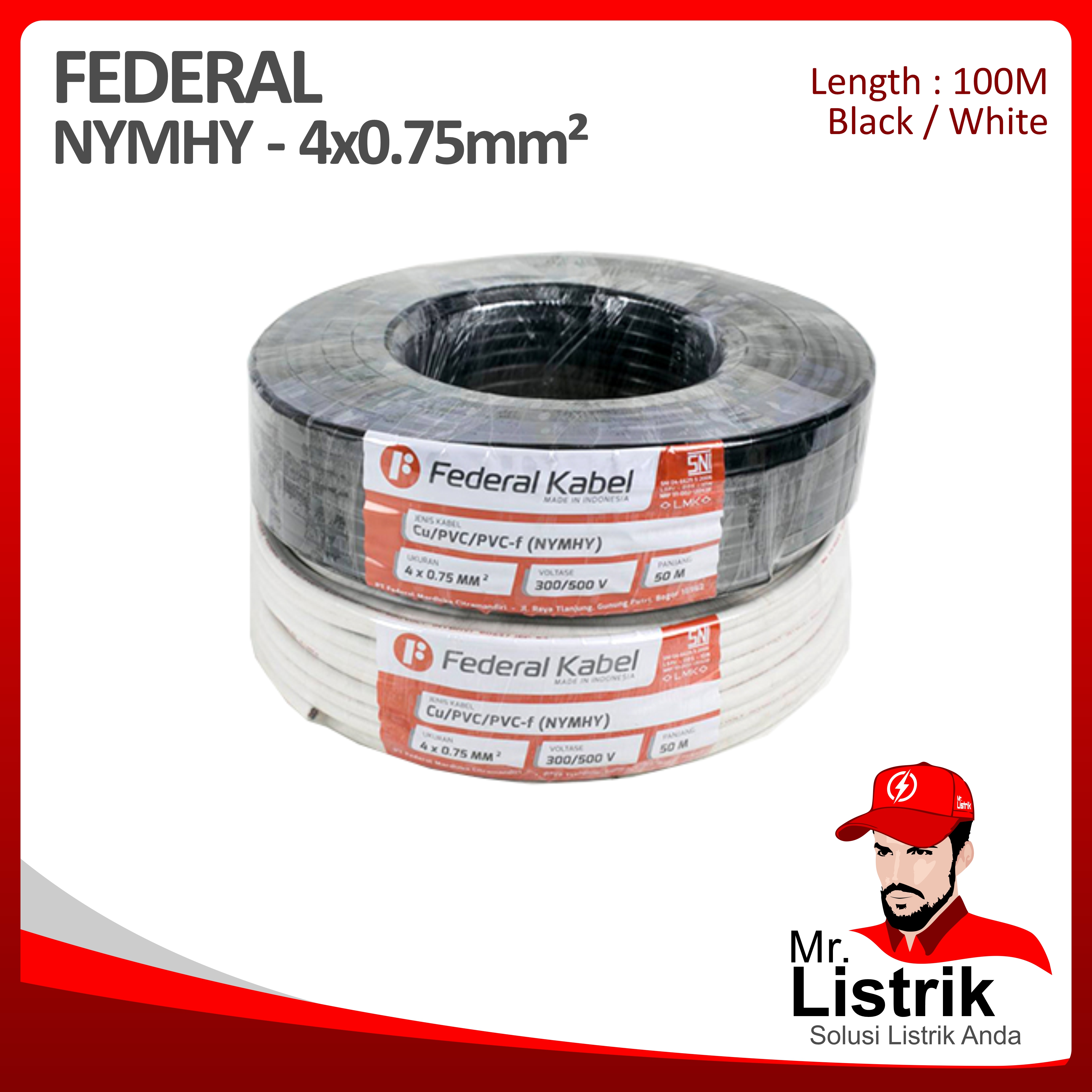 Kabel NYMHY Federal 4x0.75 mm² @100 Mtr