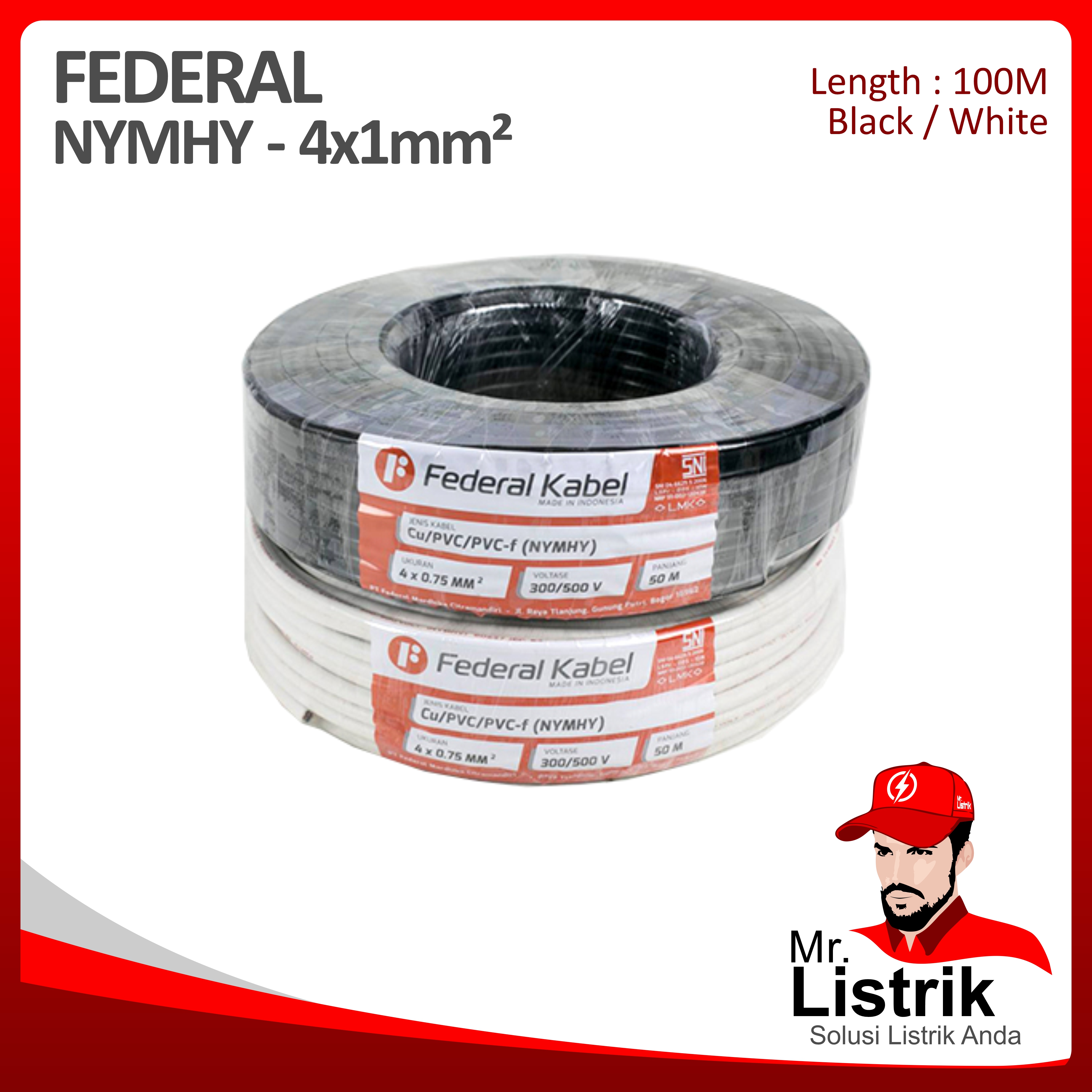 Kabel NYMHY Federal 4x1 mm² @100 Mtr