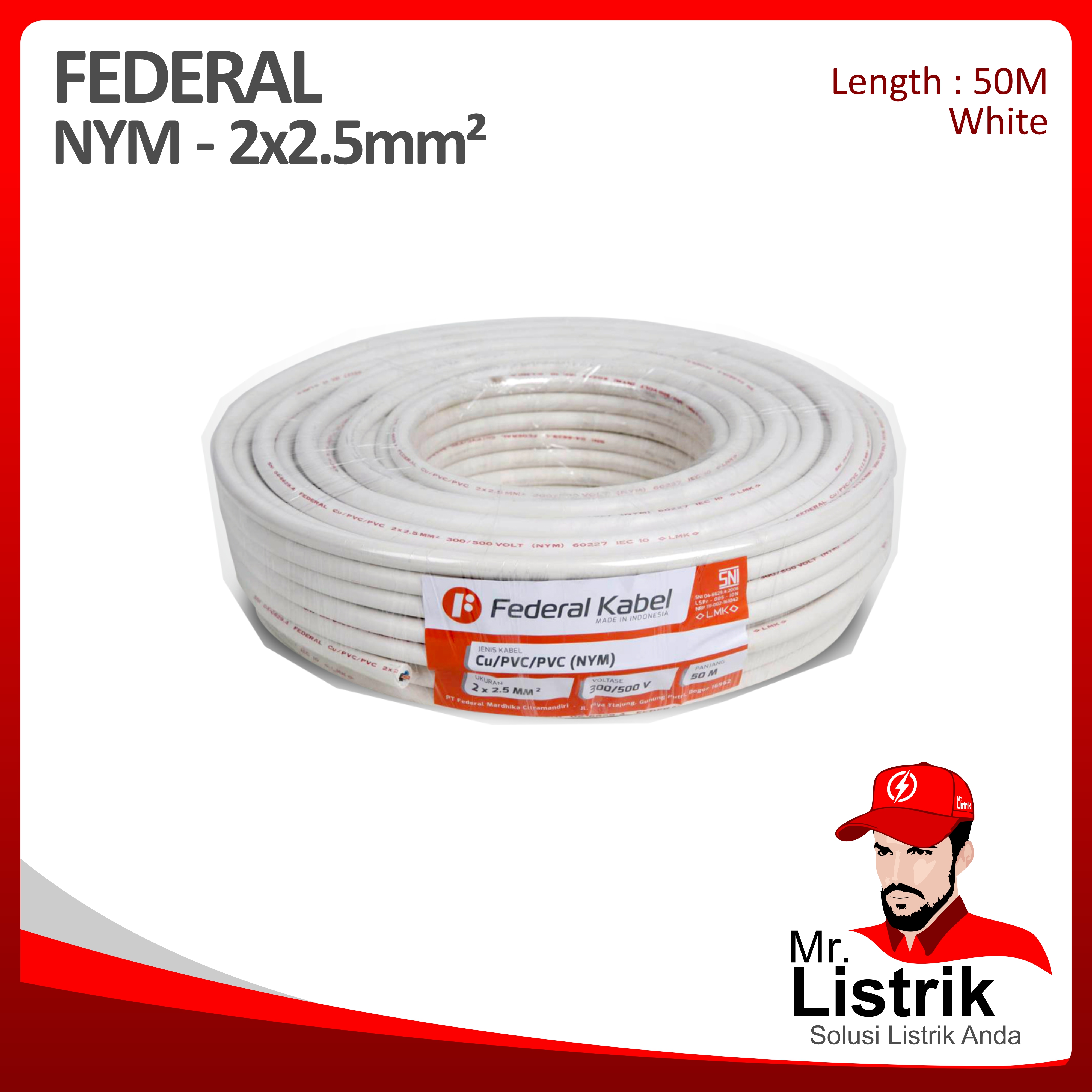 Kabel NYM Federal 2x2.5 mm² @50 Mtr