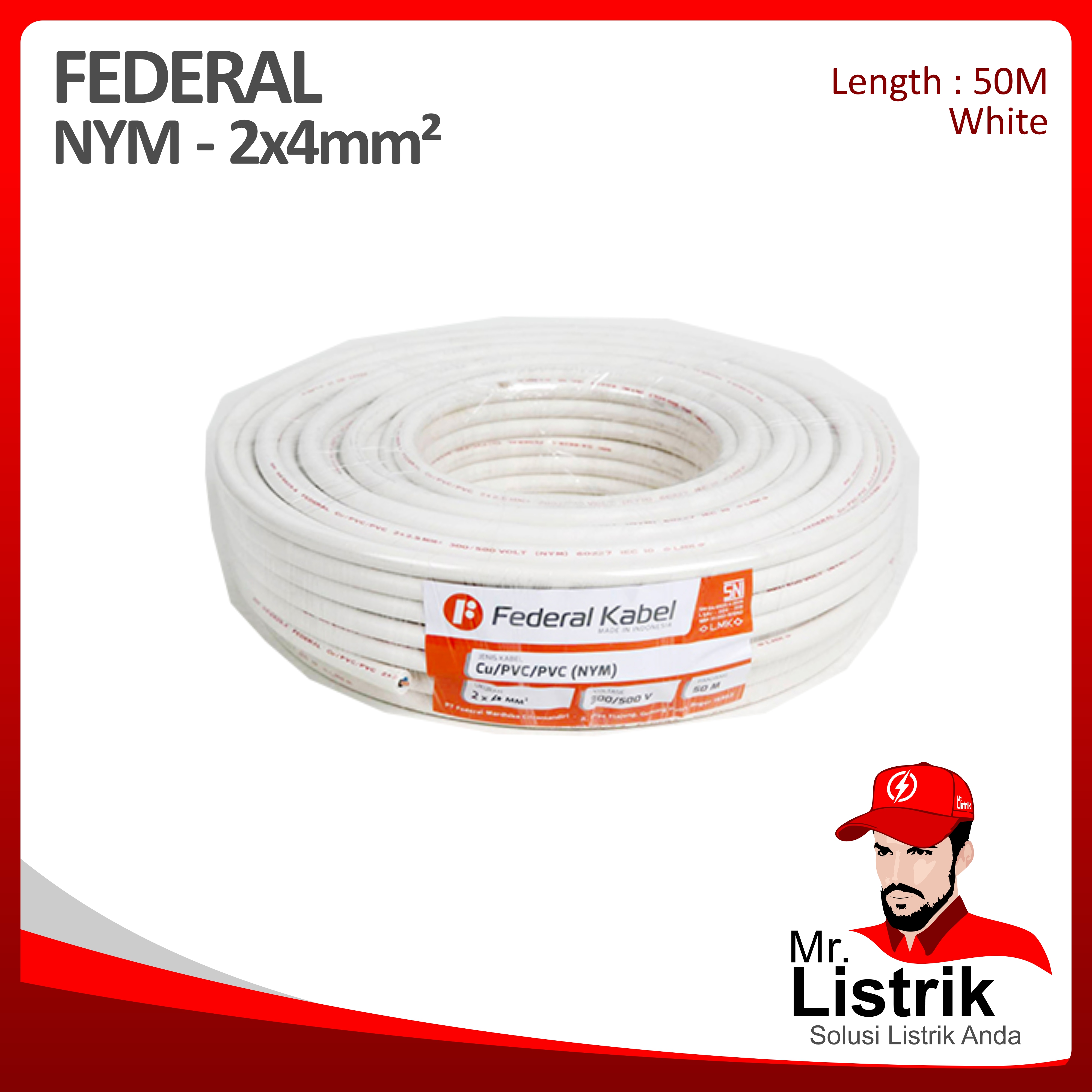 Kabel NYM Federal 2x4 mm² @50 Mtr