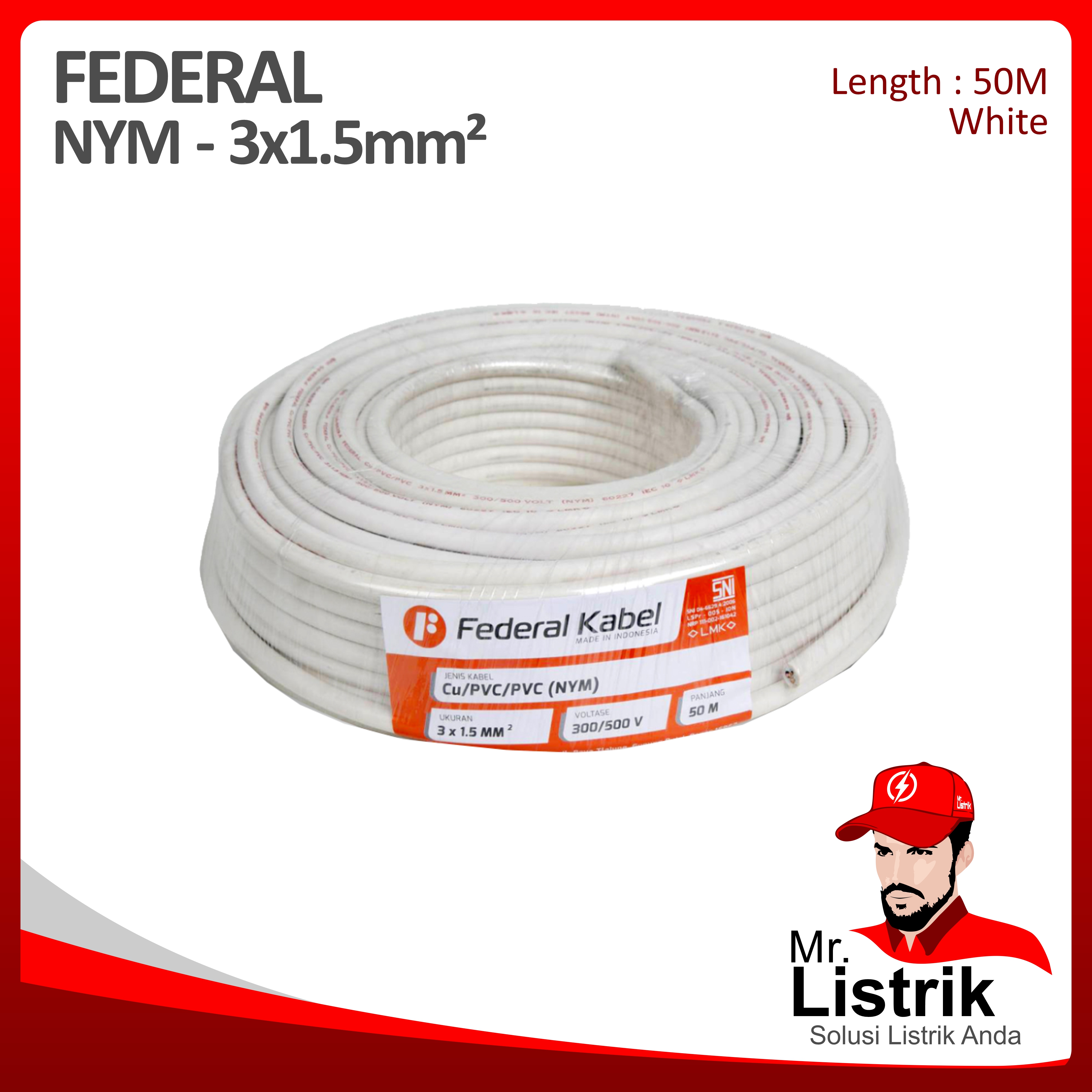 Kabel NYM Federal 3x1.5 mm² @50 Mtr