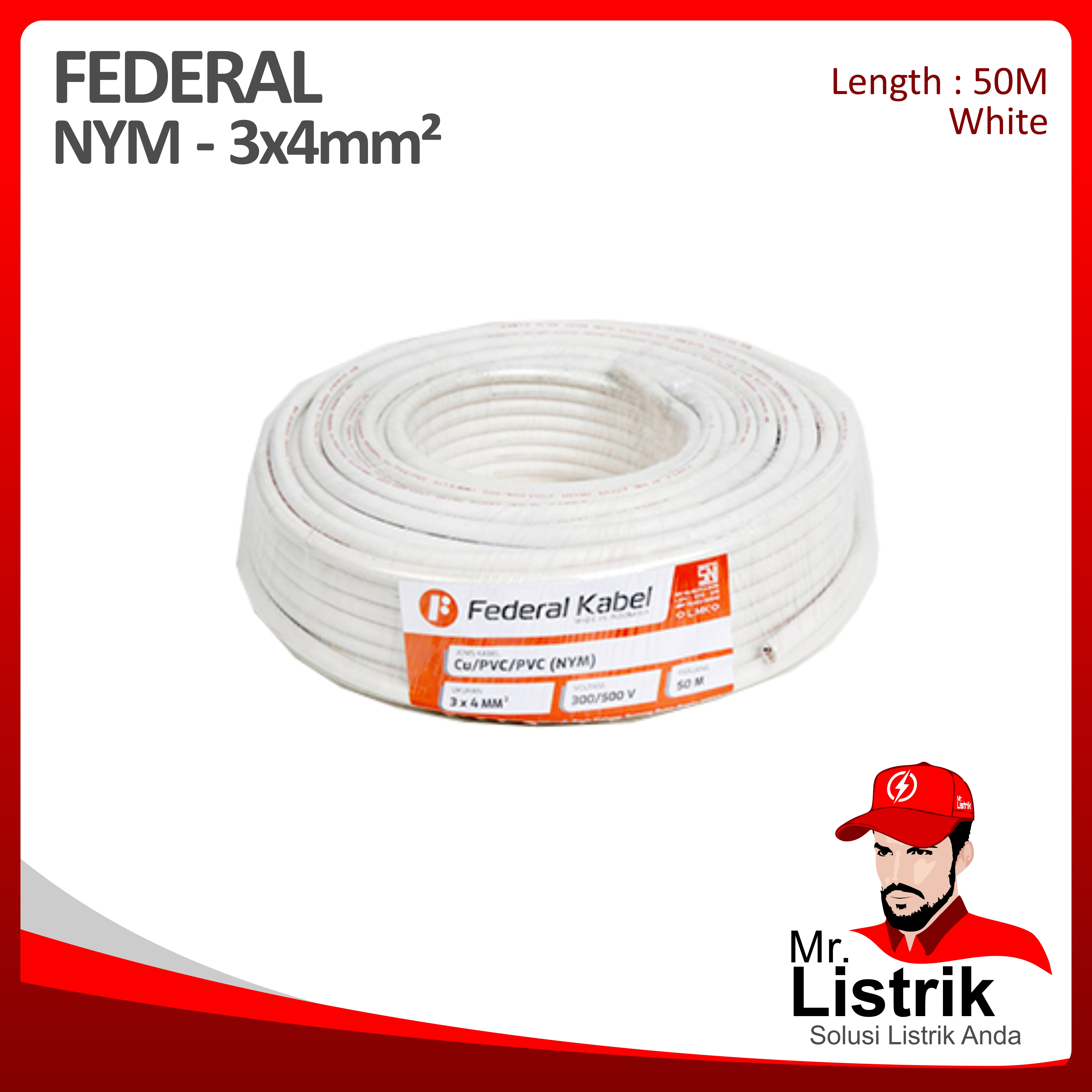 Kabel NYM Federal 3x4 mm² @50 Mtr