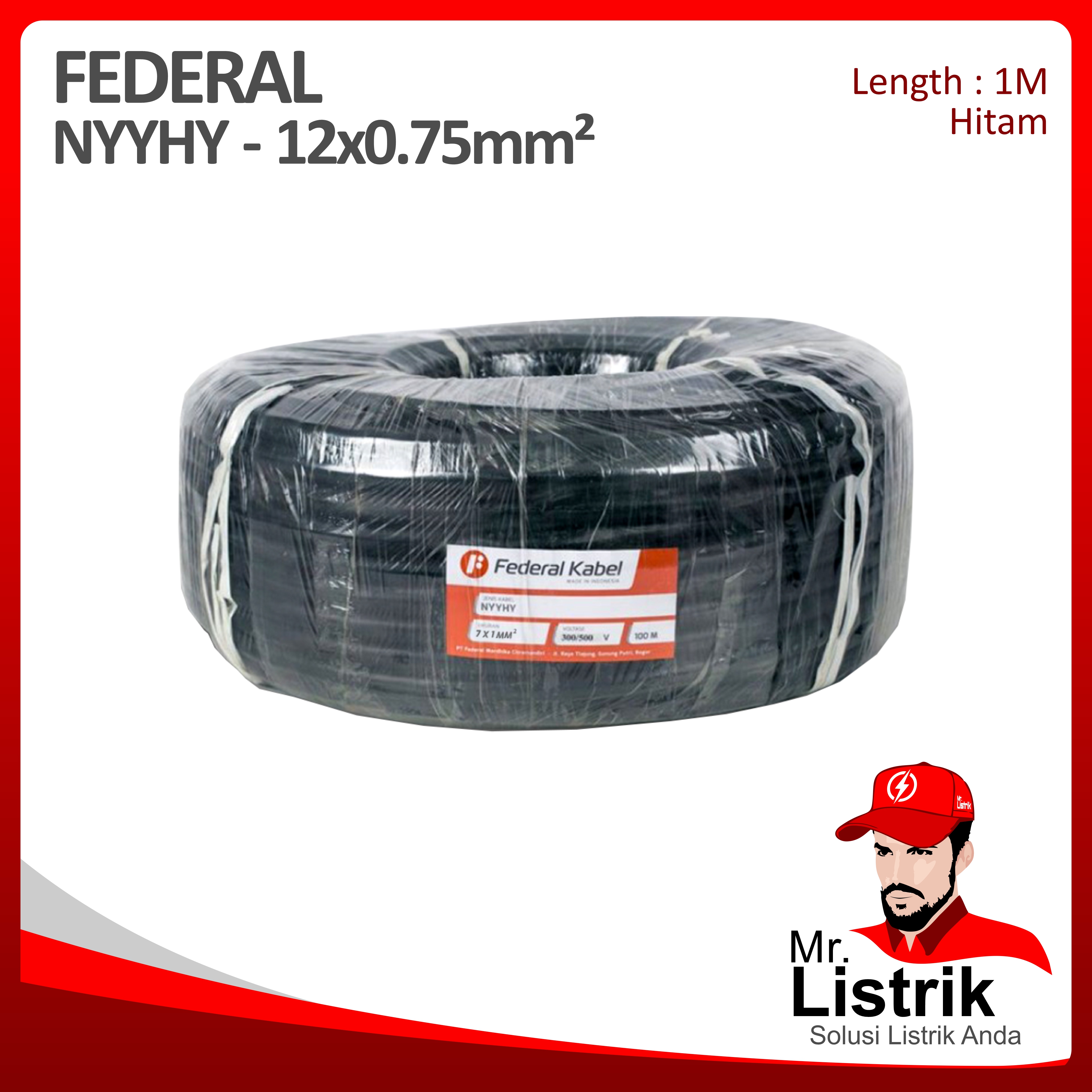 Kabel NYYHY Federal 12x0.75 mm² @1 Mtr