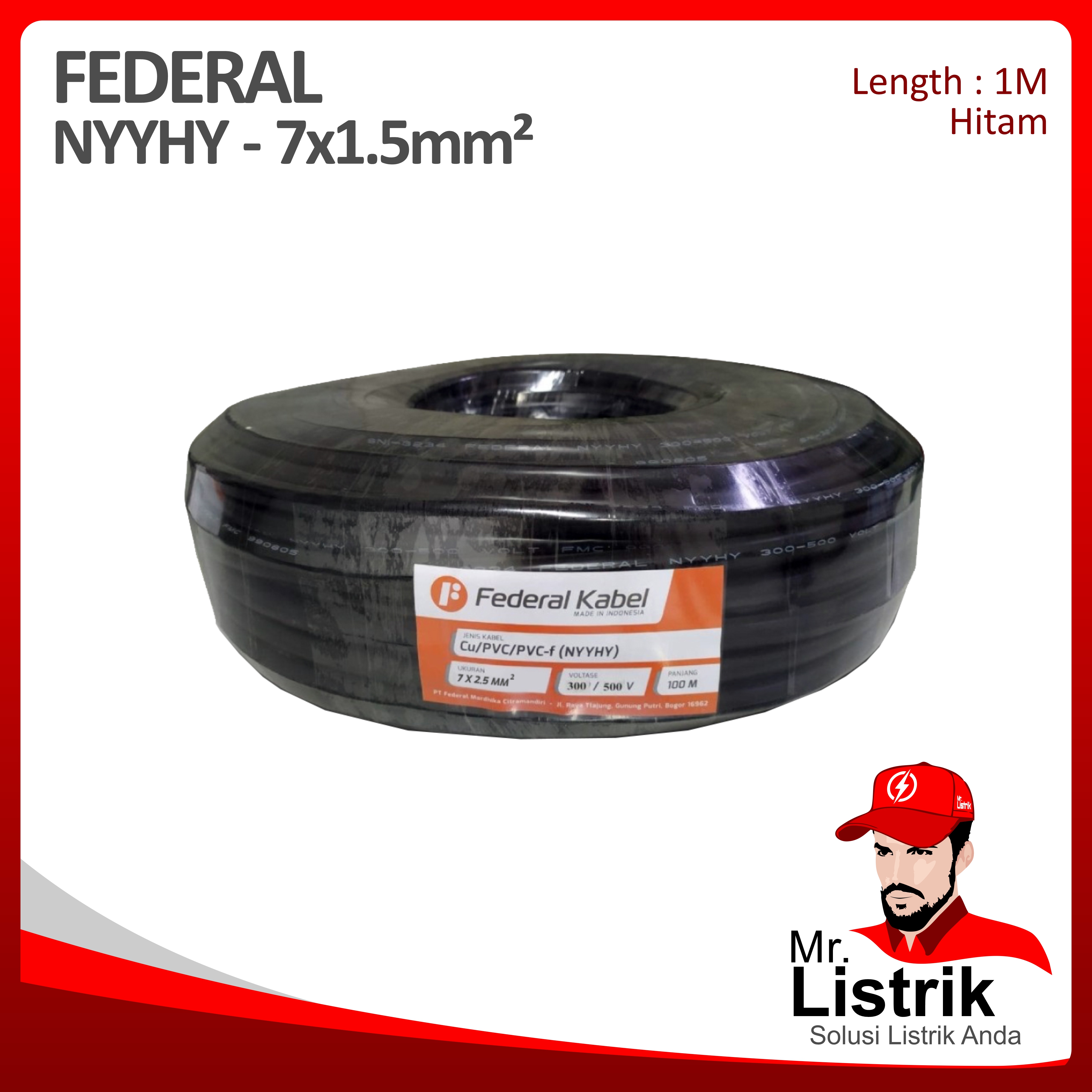 Kabel NYYHY Federal 7x1.5 mm² @1 Mtr