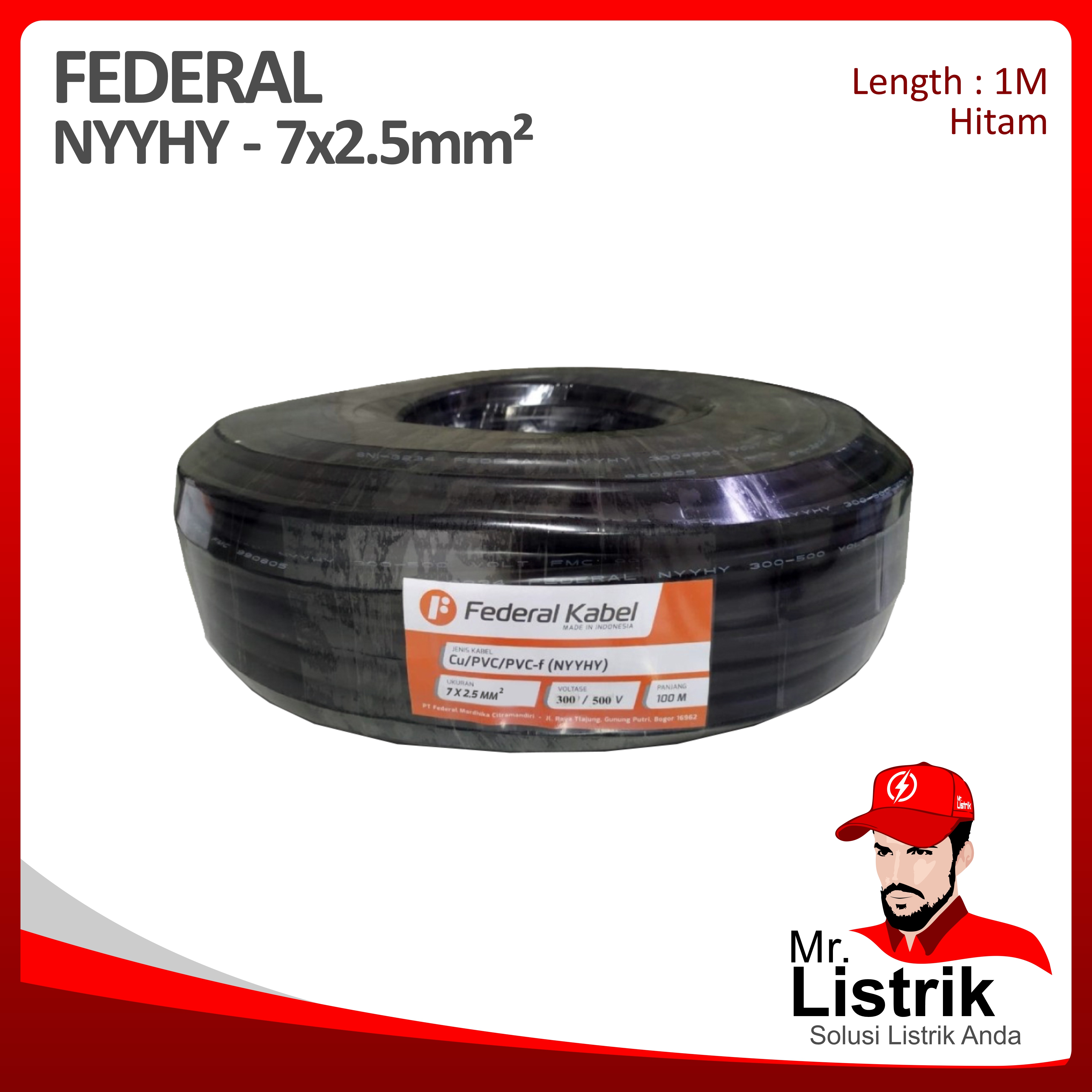 Kabel NYYHY Federal 7x2.5 mm² @1 Mtr