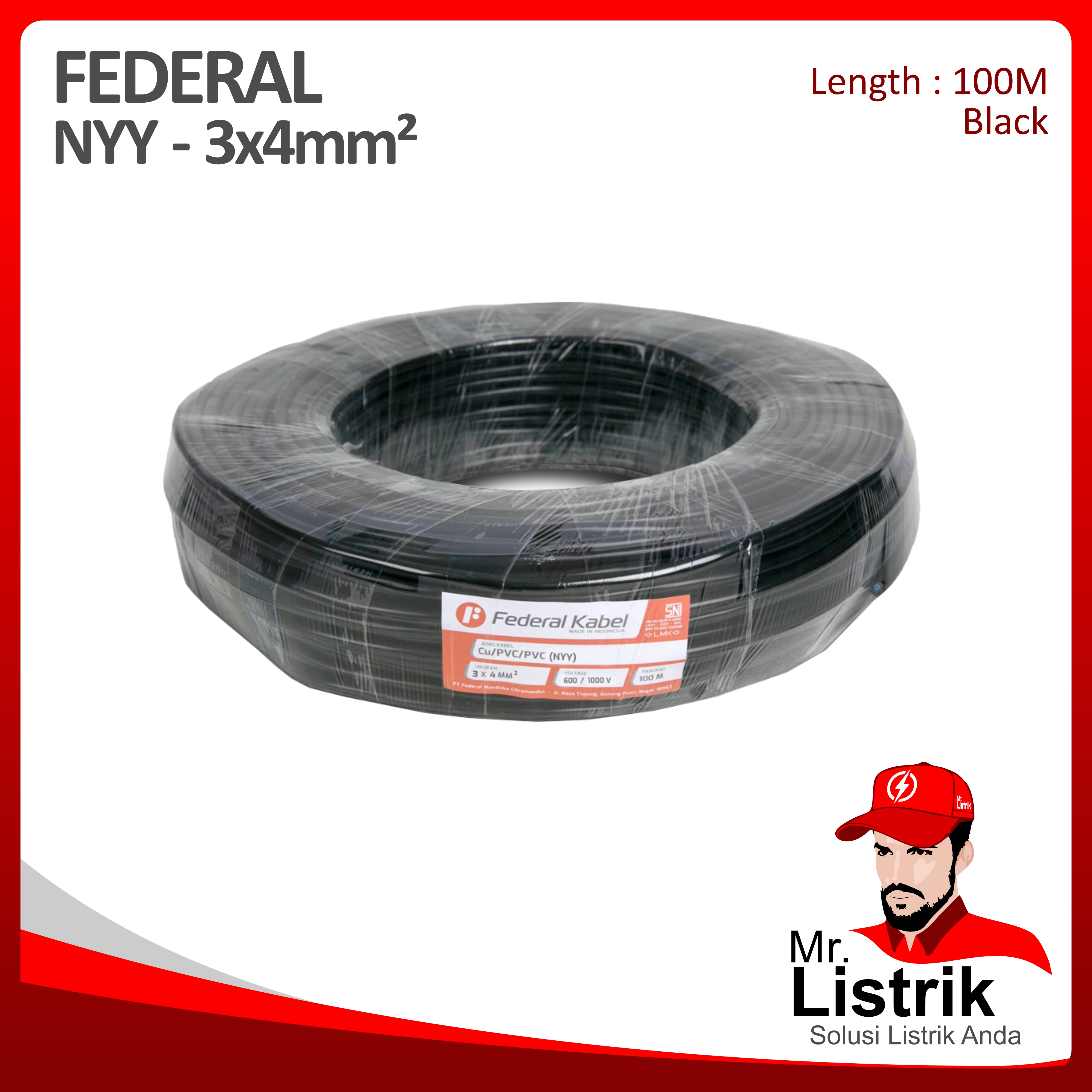 Kabel NYY Federal 3x4 mm² @100 Mtr