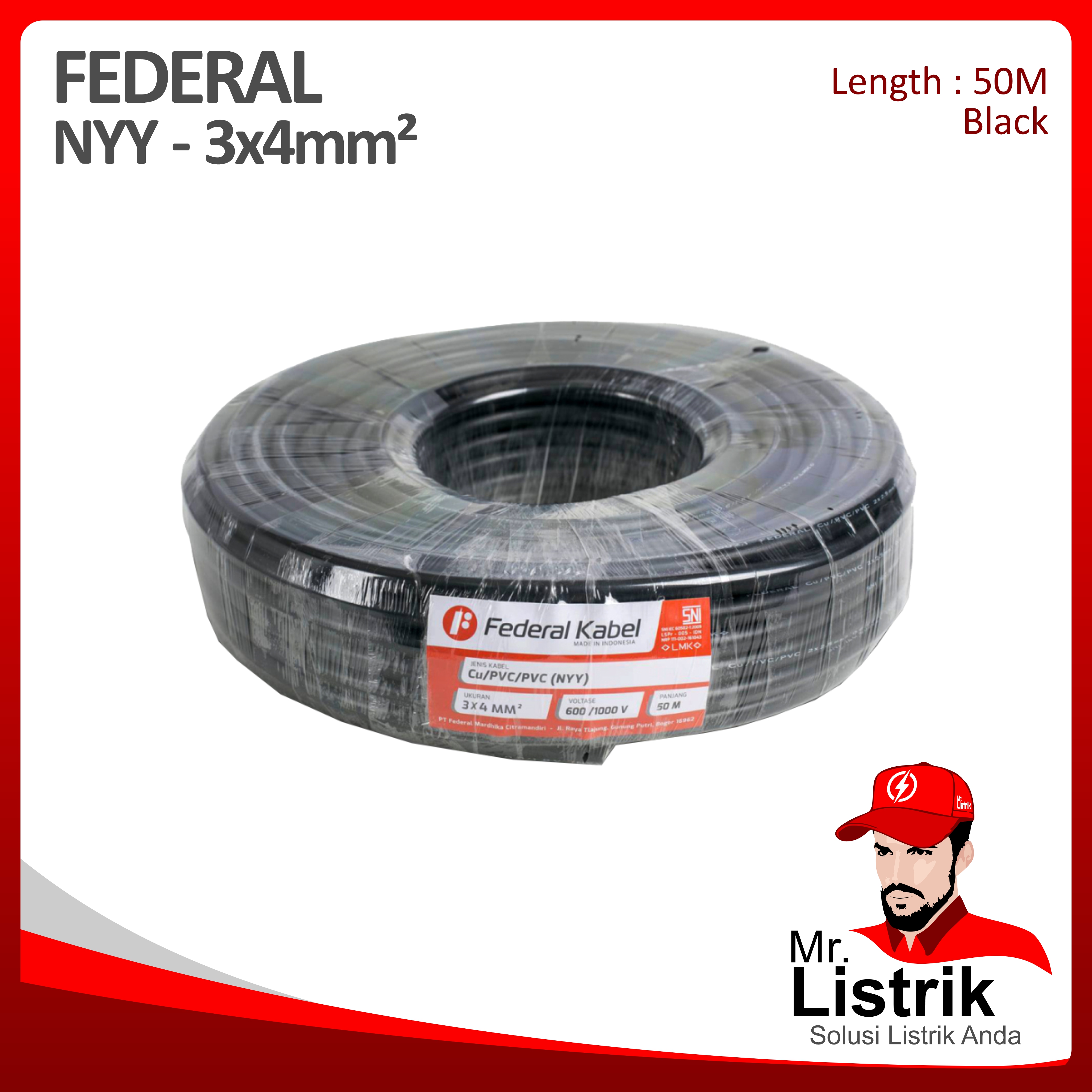 Kabel NYY Federal 3x4 mm² @50 Mtr