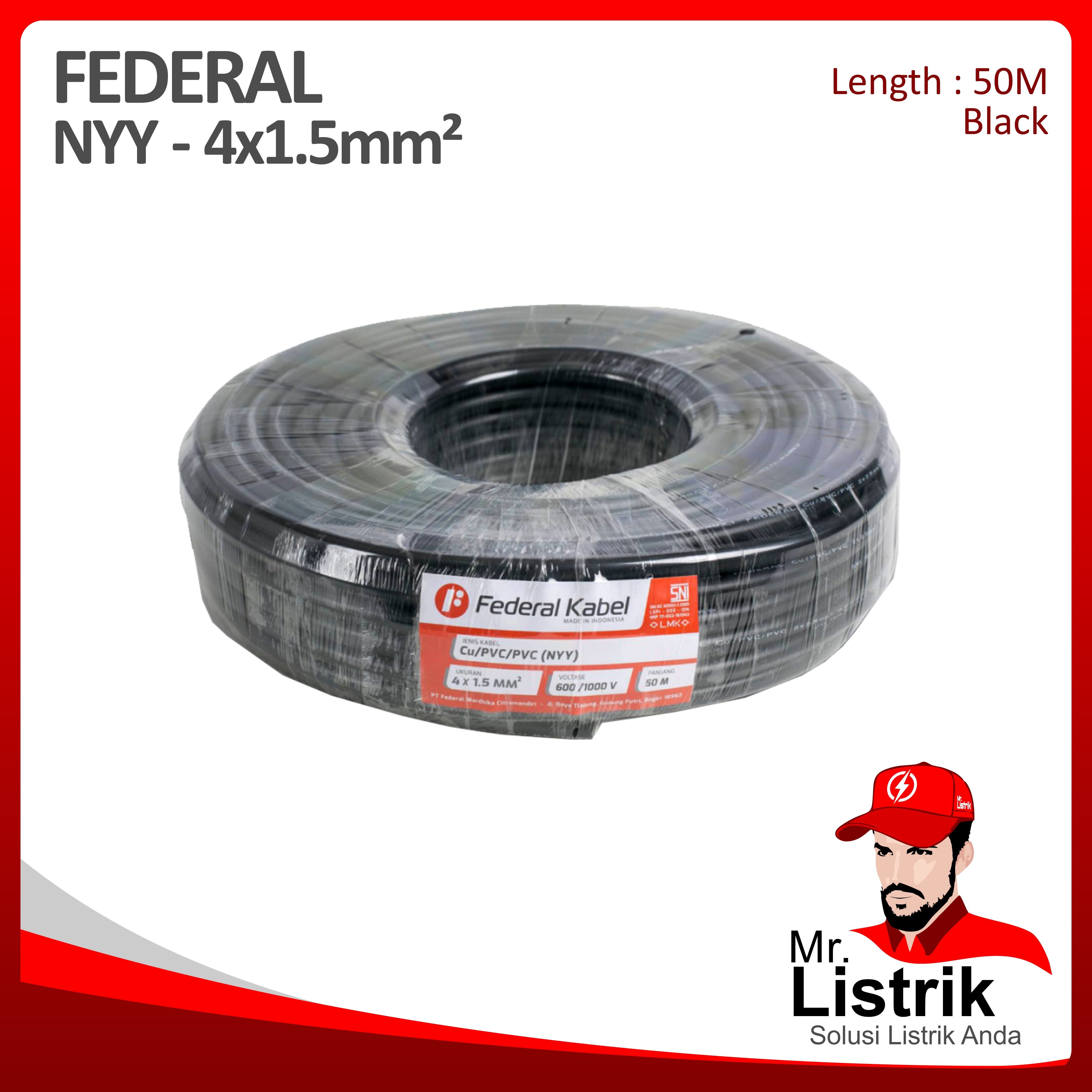 Kabel NYY Federal 4x1.5 mm² @50 Mtr
