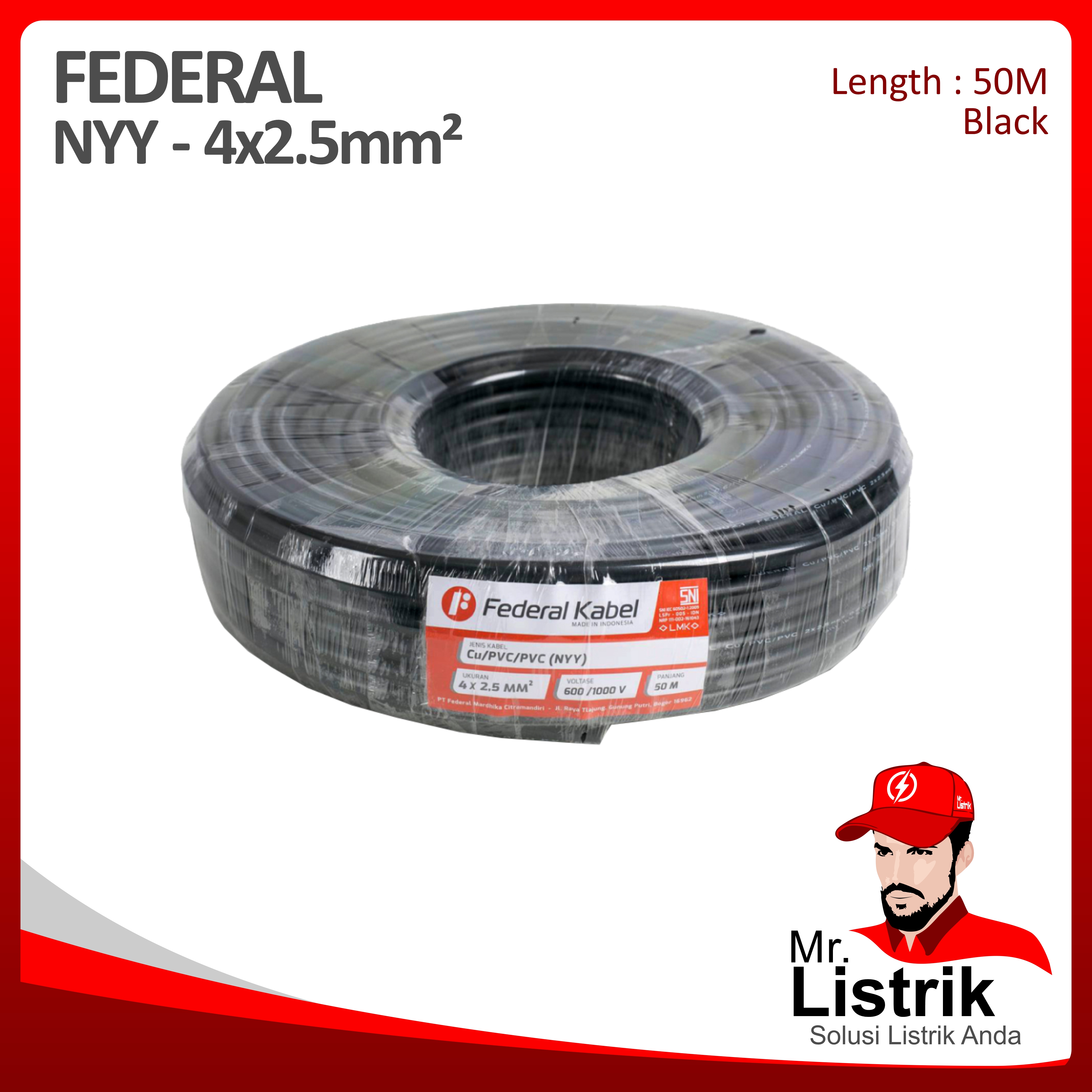 Kabel NYY Federal 4x2.5 mm² @50 Mtr