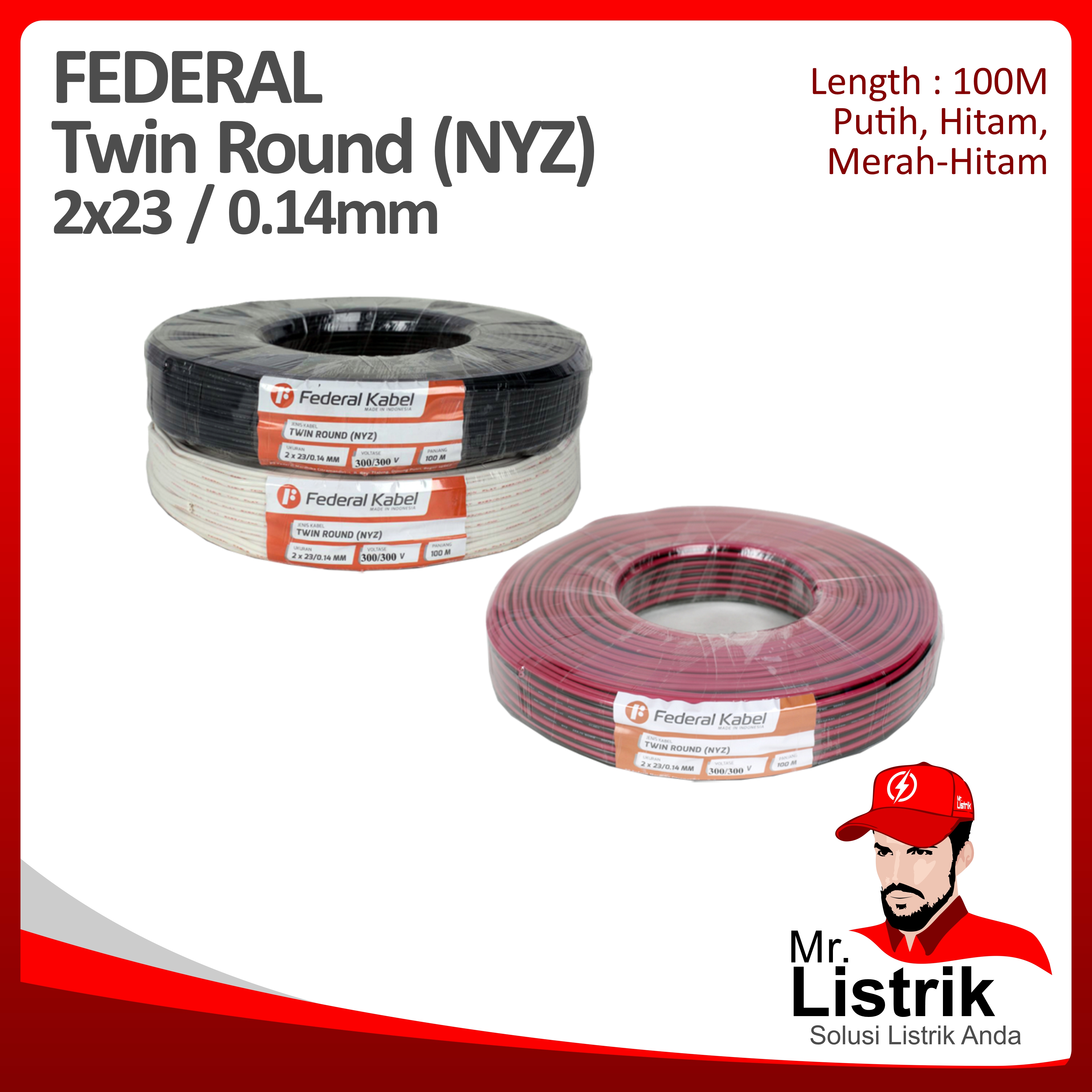 Kabel TWIN ROUND Federal 2x23 /0.14mm @100 Mtr