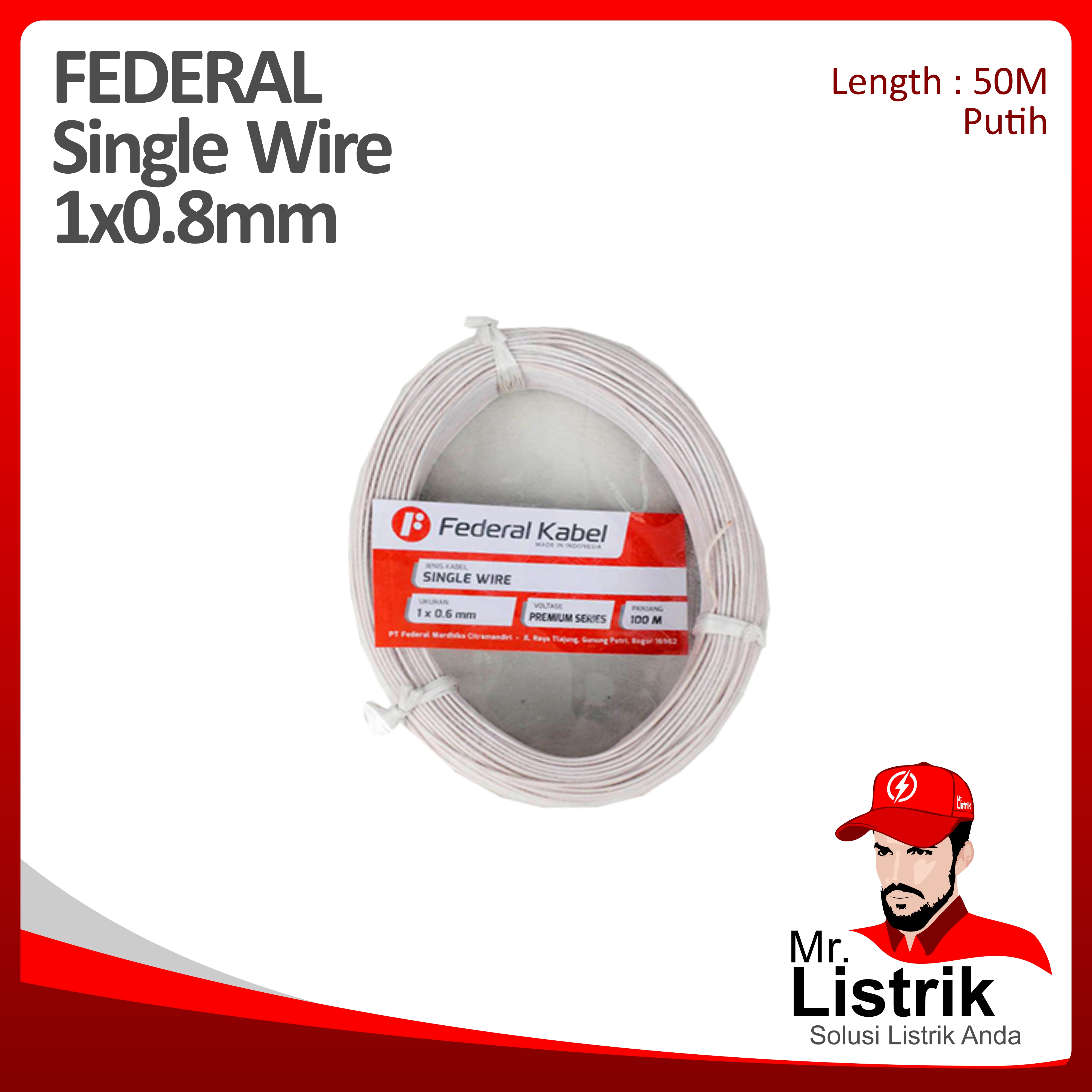 Kabel Single Federal 1x0.8  @50 Mtr