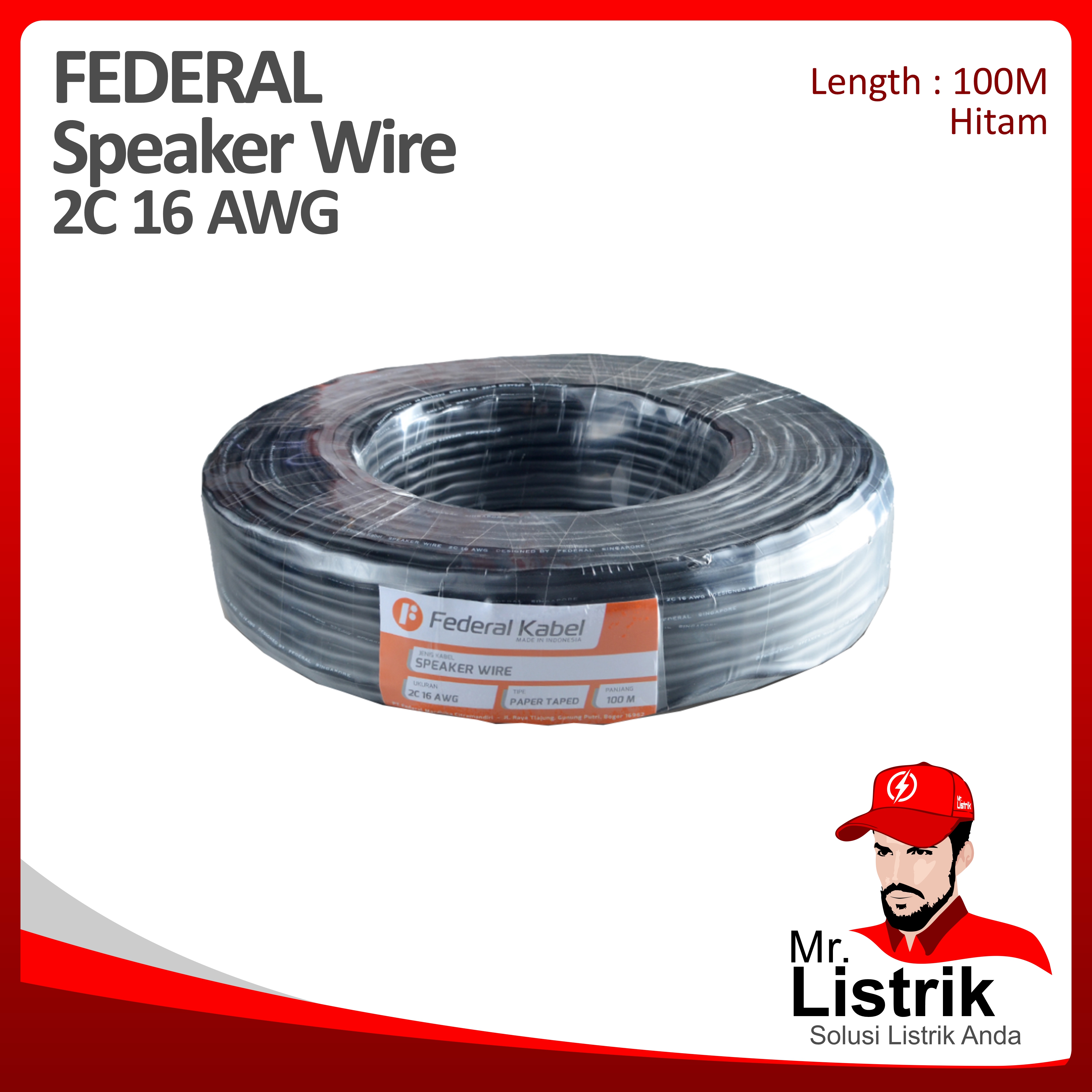 Kabel Speaker Wire Federal 2C 16 AWG  @100 Mtr