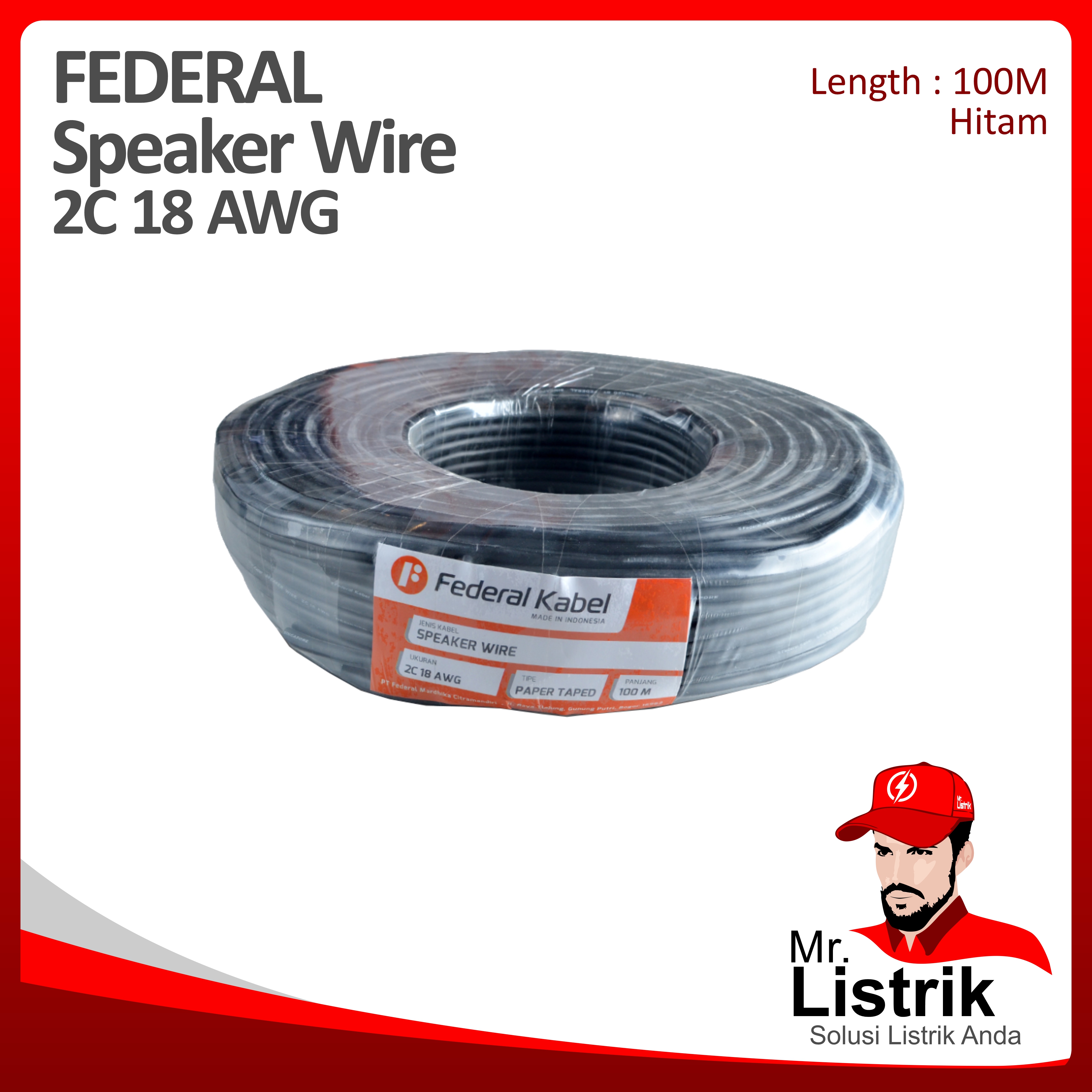 Kabel Speaker Wire Federal 2C 18 AWG  @100 Mtr