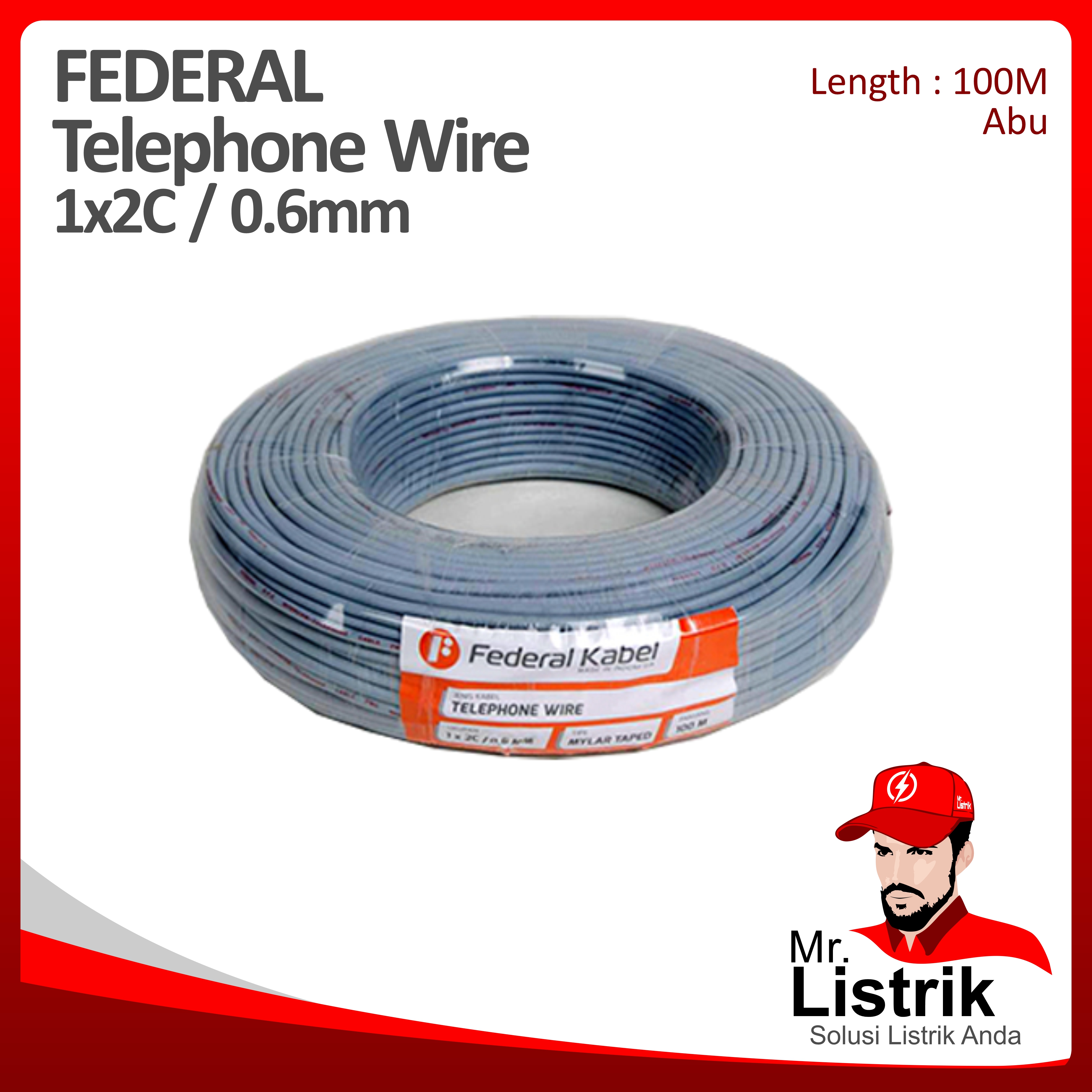 Kabel TELP Federal 1x2C /0.6 mm @100 Mtr